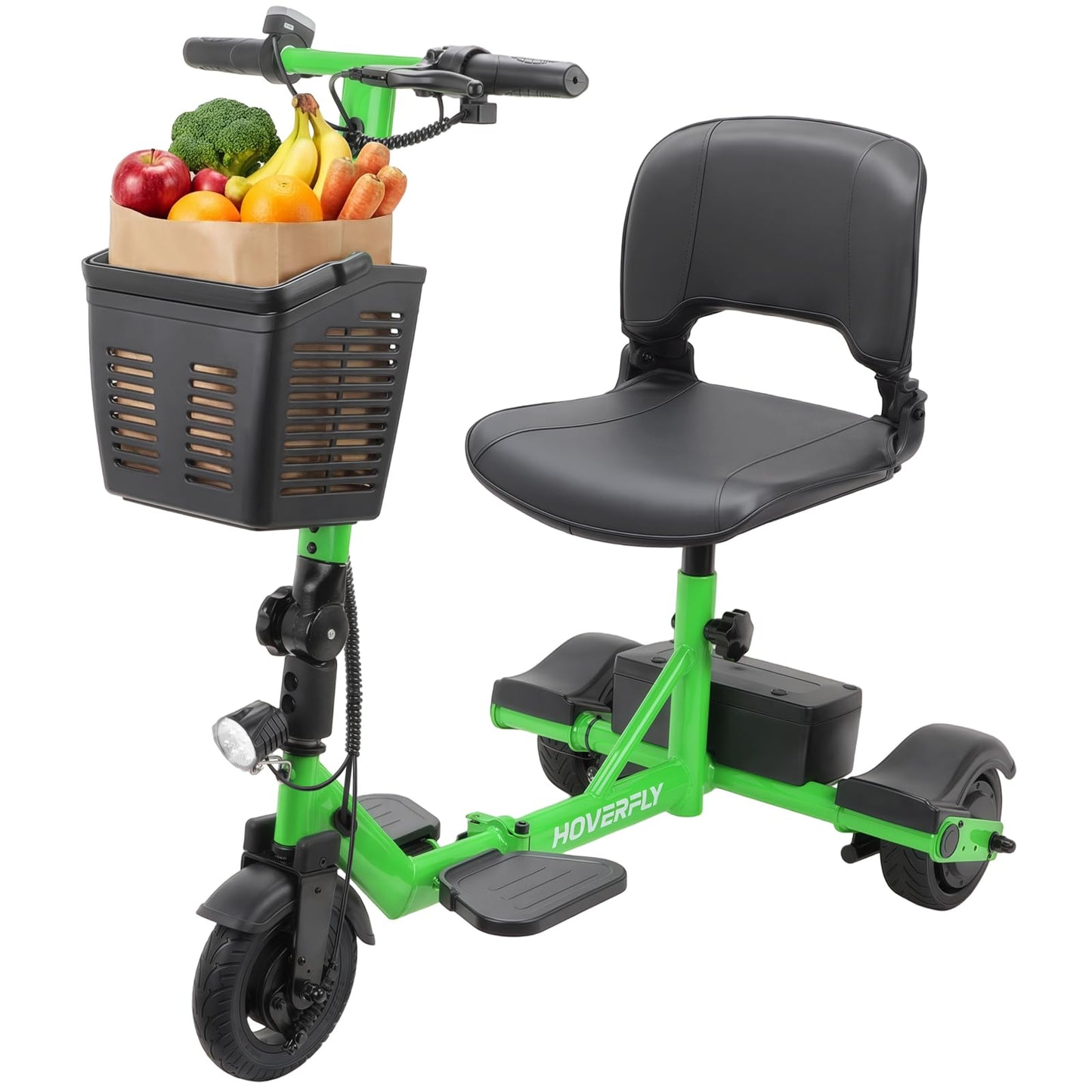 Hoverfly T3 Folding Powered Mobility Scooter for Seniors, Portable 3-Wheel E-Scooter with Seat, 13-Mile Range Safe LiFePO4 Battery, 264lbs Load&Solid 8" Tires, Fits in Car Trunks for Daily Rides Green