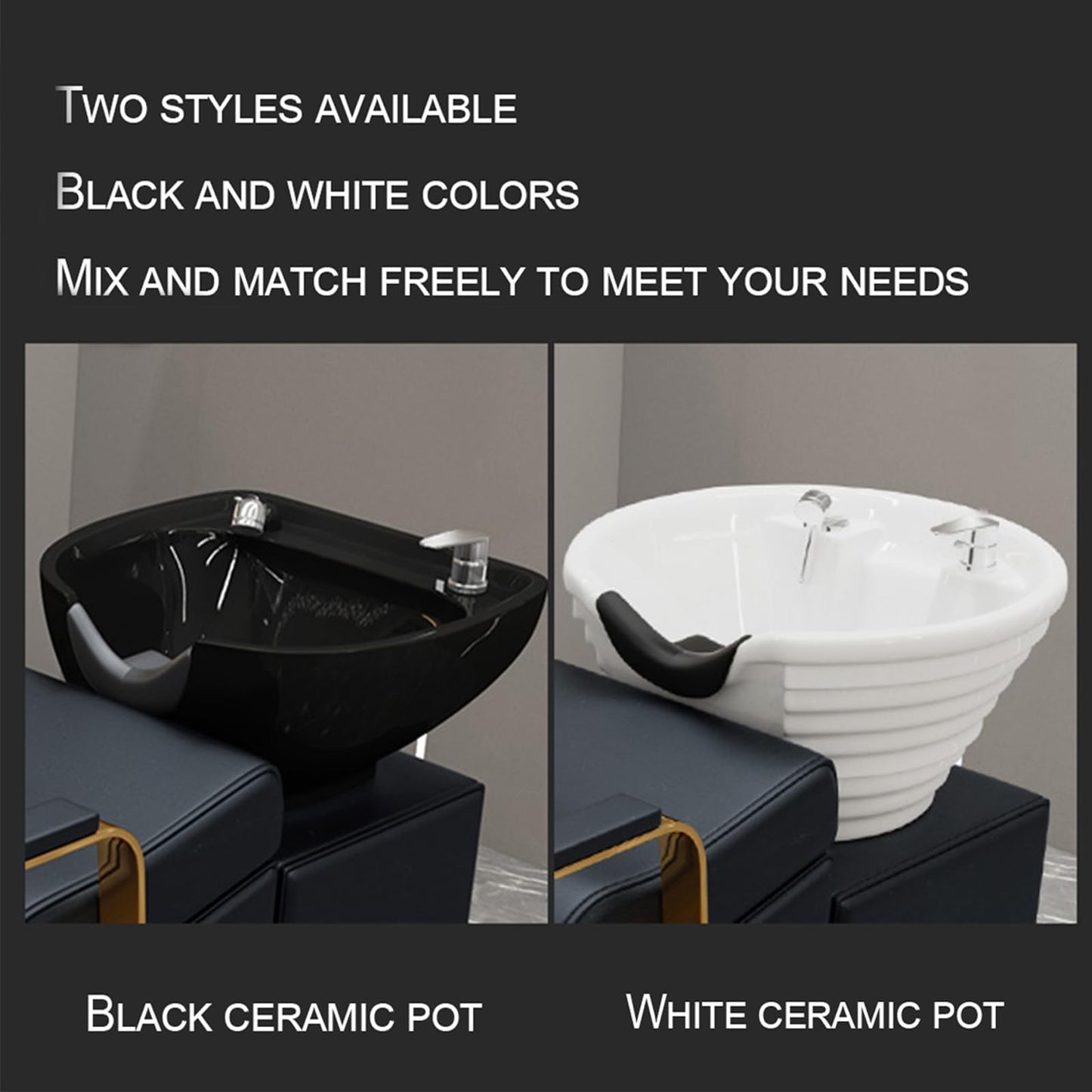 Shampoo Backwash Unit with White Porcelain Bowl, Salon Sink Hair Wash Chair Shampoo Station,Beauty Spa Massage Hairdressing Equipment,D