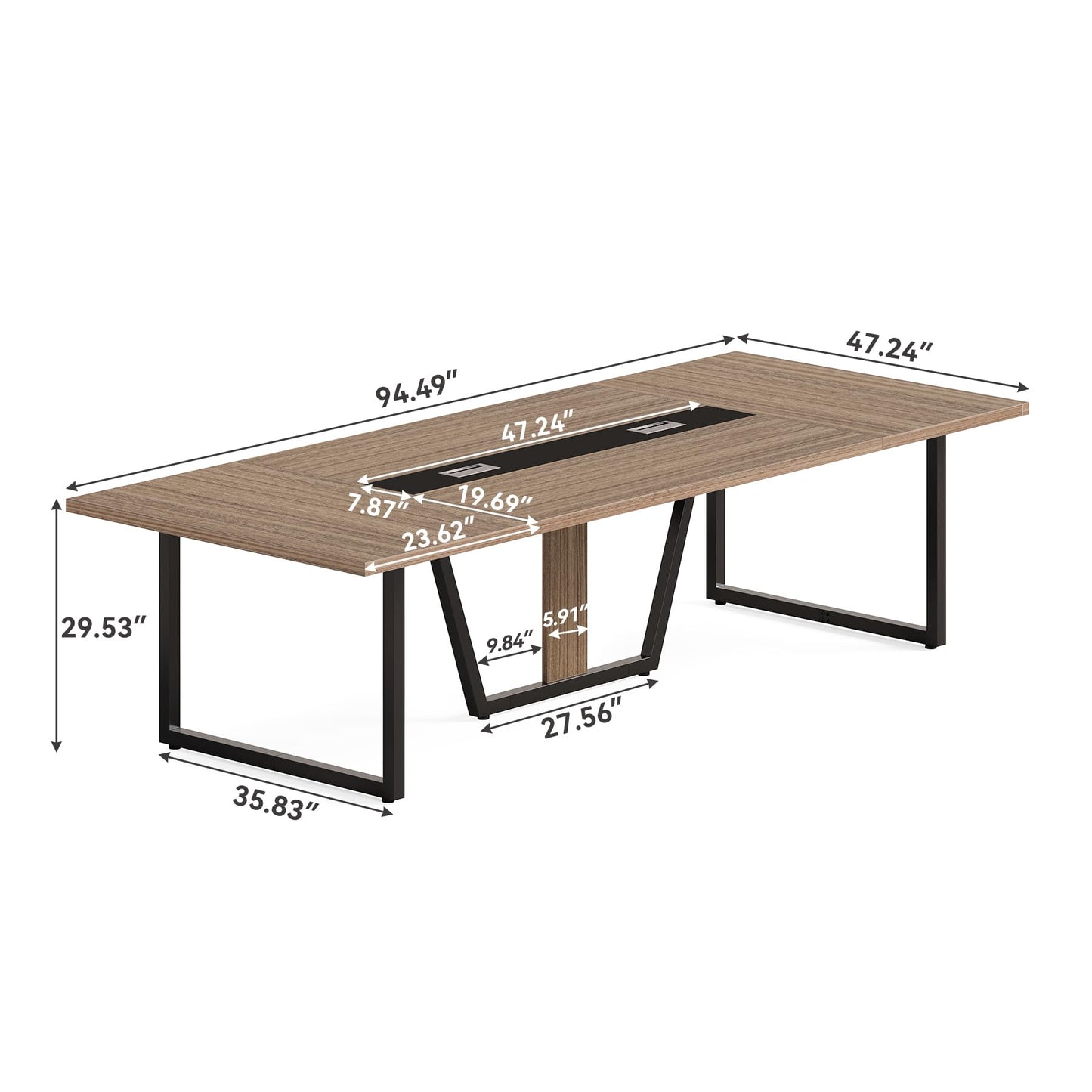 LITTLE TREE 8FT Conference Table for 10 People, Large Meeting Table, Modern Wooden Conference Room Table with Cable Management, Business Training Table with Strong Metal Legs for Office, Maple Color