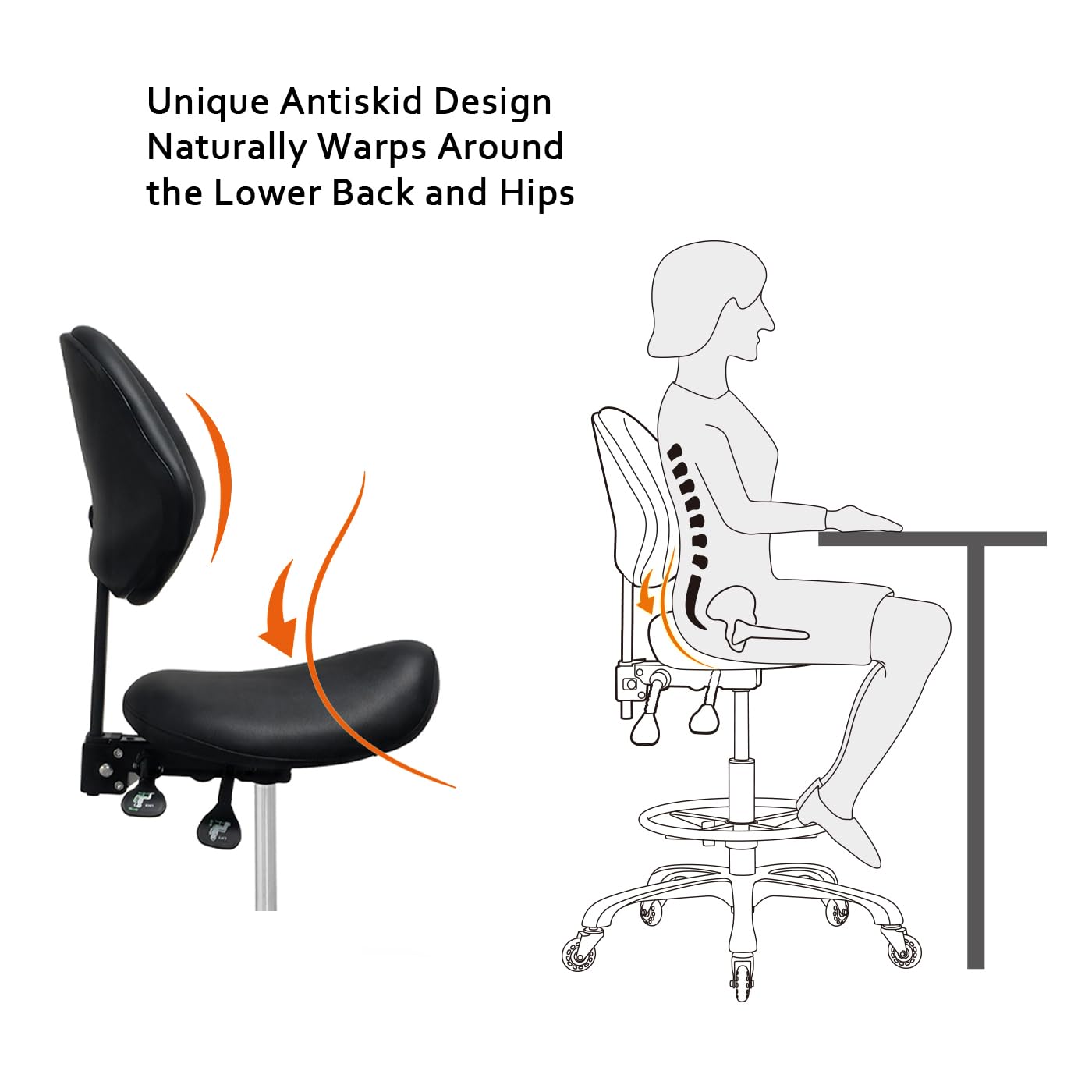 Nazalus Saddle Stool Chair with Back Support Footrest, Heavy-Duty(350LBS), Hydraulic Rolling Swivel Adjustable Stool Chair for Salon Spa Beauty Massage Dental Clinic Home Office Use(Black)