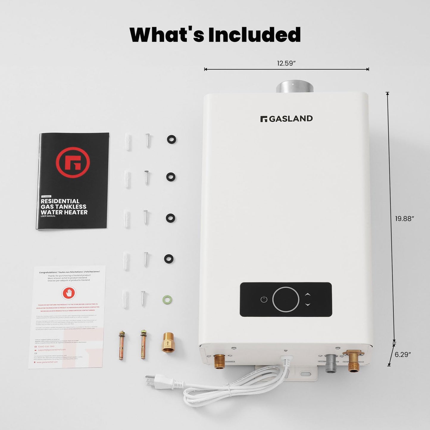 GASLAND Gasmart C 2.64 GPM Indoor Propane Gas Tankless Water Heater - 68,000 BTU Residential On-Demand System for Multiple Points of Use, 120 Volt, CS264LP