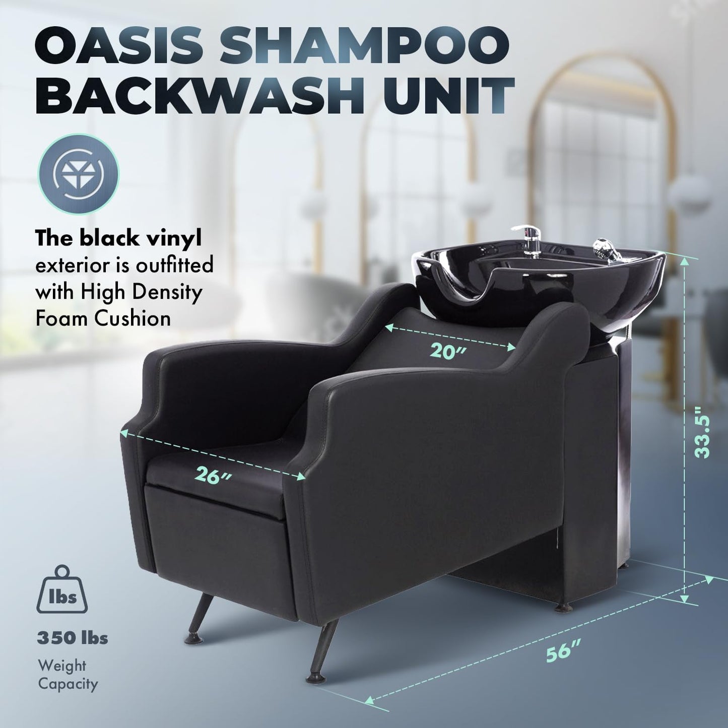 Buy-Rite Oasis Shampoo Backwash Station for Salons with Extra-Large Sink, TS-8076-BLK