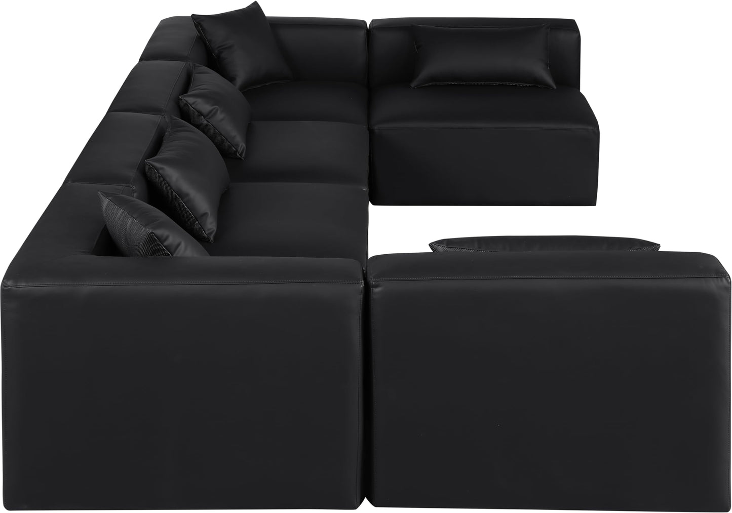 Meridian Furniture 668Black-Sec6D Cube Collection Modern | Contemporary Modular Sectional with Soft Black Vegan Leather, Modular to Create Infinite Configurations, 144" W x 72" D x 26" H, Black