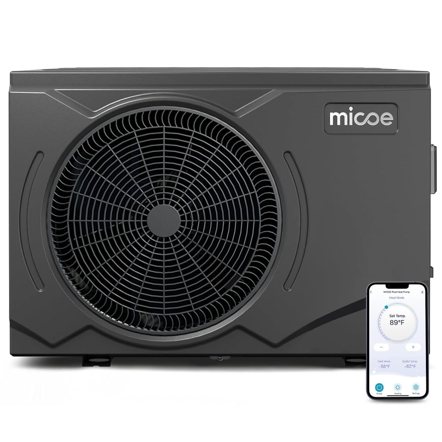 MICOE 35,000 BTU Inverter Pool Heat Pump for Above Ground & Inground Pools up to 24ft (12,000 Gal), Electric Heater with Heating and Cooling Mode, Titanium Heat Exchanger, App Control, 220V