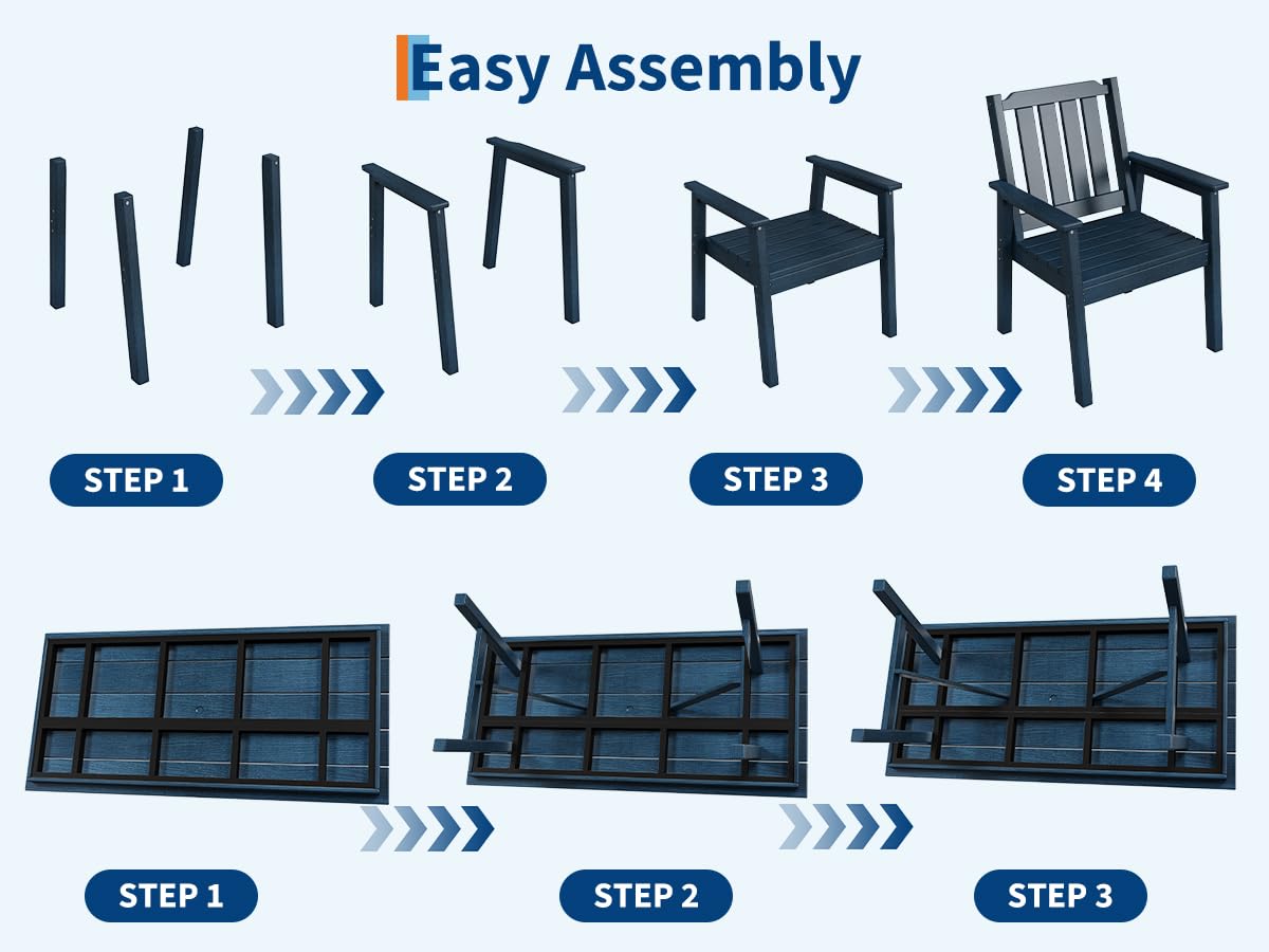 Outdoor Dining Chairs Set of 4, HDPE Patio Chairs 650LBS Capacity All-Weather Yard Armchair with Slatted Seat, 23.9" Wide Heavy Duty Modern Backyard Furniture for Garden, Poolside, Deck (Navy Blue)