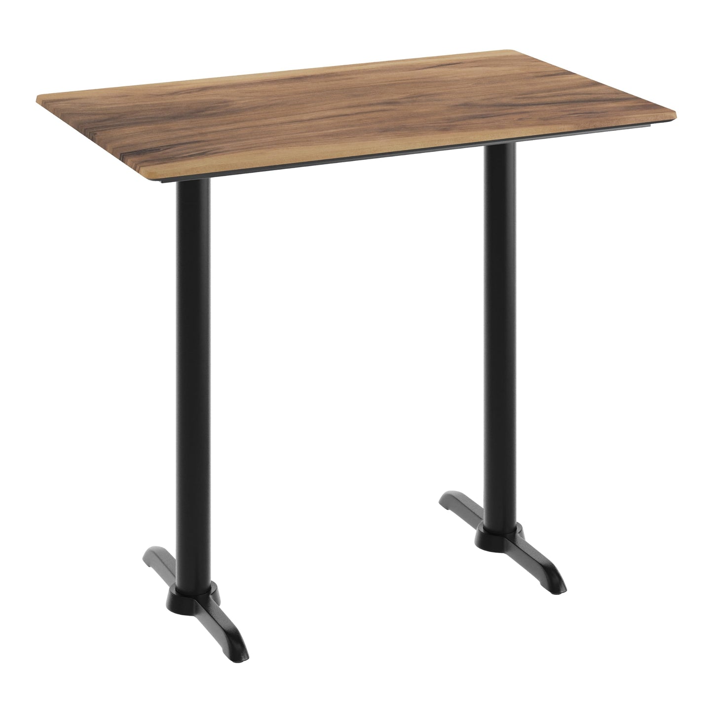 Flash Furniture TopGuard 48" x 30" Indoor Natural Tabletop with Dual 5" x 22" Black Bar Height T-Bases, Seamless TopGuard HPL Top and Edge