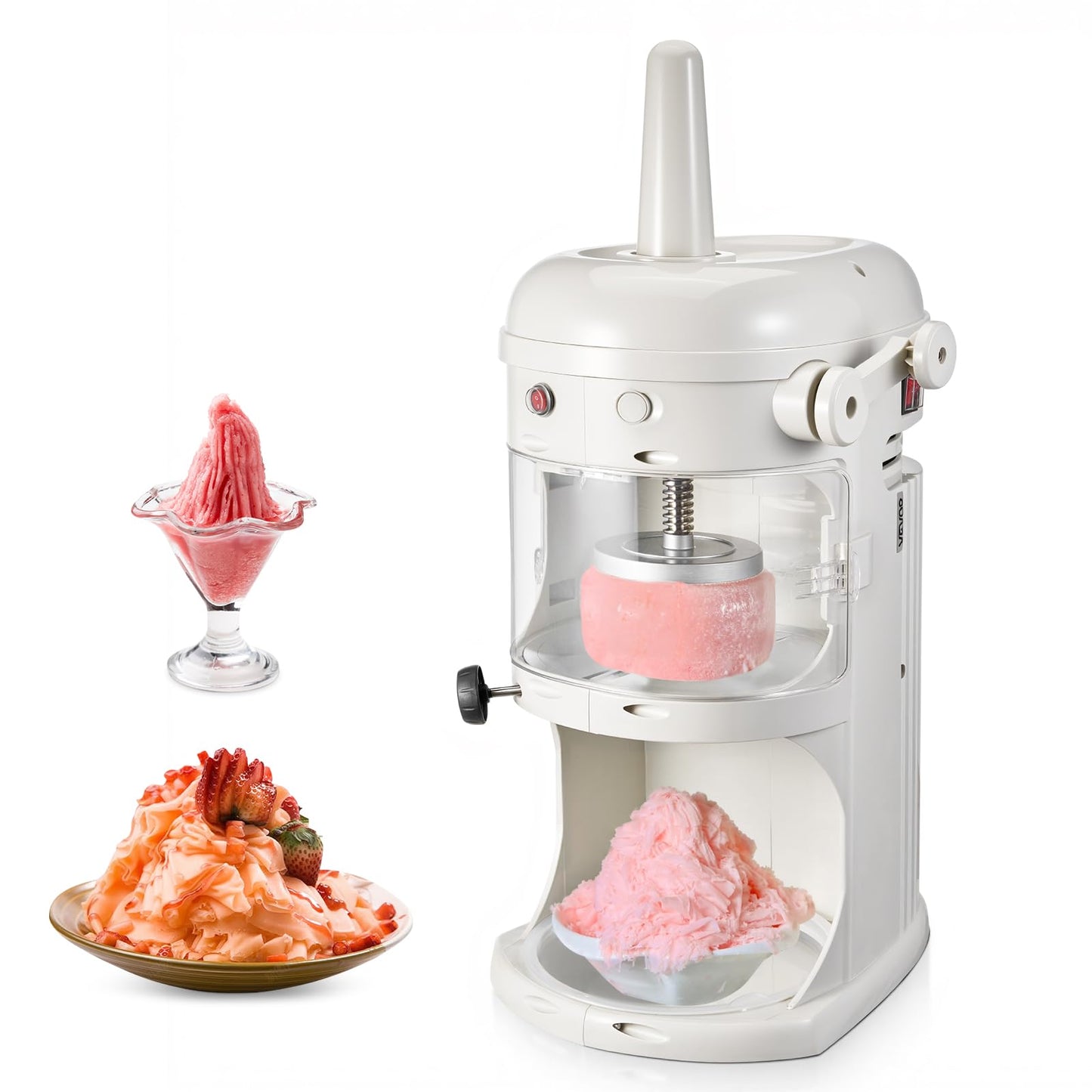 VEVOR Commercial Ice Shaver Crusher, 220lbs/hr Electric Fluffy Ice & Snow Cone Machine, 250W 1500RPM Tabletop Fluffy Shaved-Ice Machine for Parties Events Snack Bar, Home and Commercial Use (White)