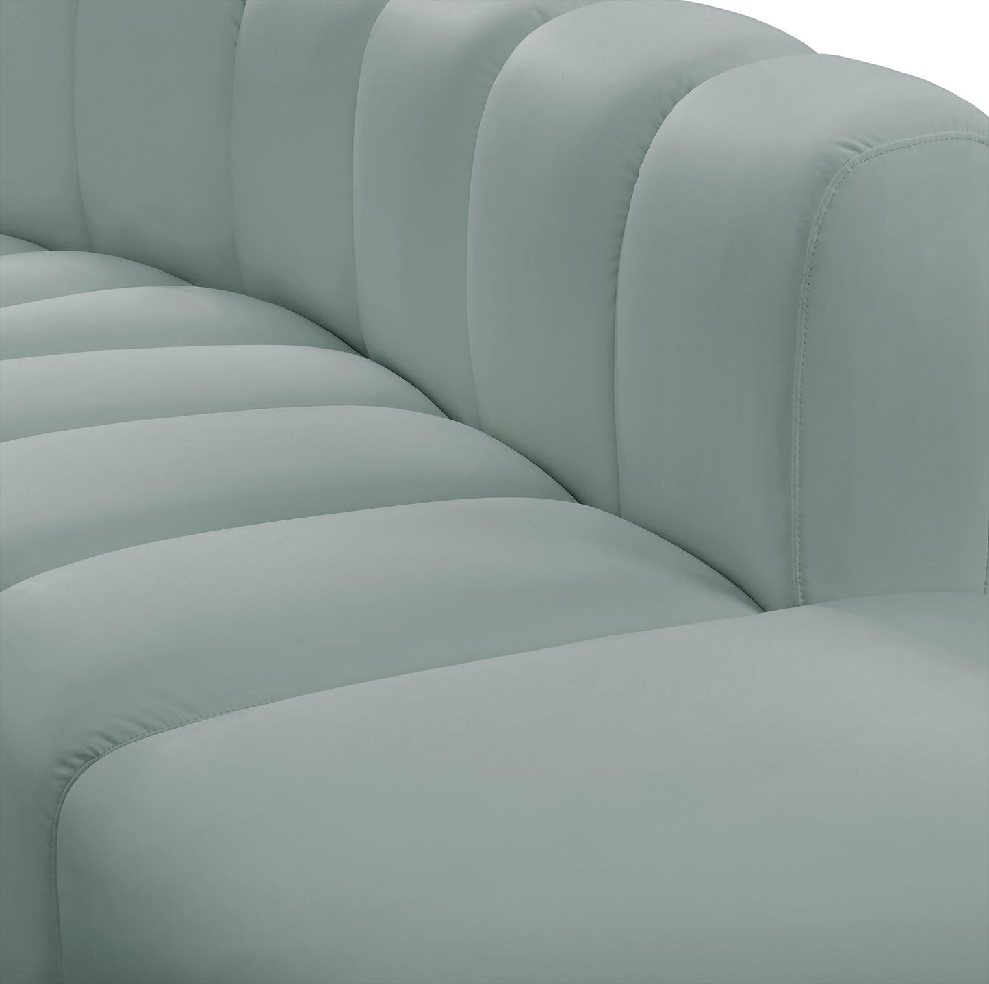 Meridian Furniture 101Mint-S2B Arc Collection Modern | Contemporary Modular Sofa with Soft Mint Green Vegan Leather, Deep Channel Tufting, Modular, 60" W x 33" D x 30" H, Mint