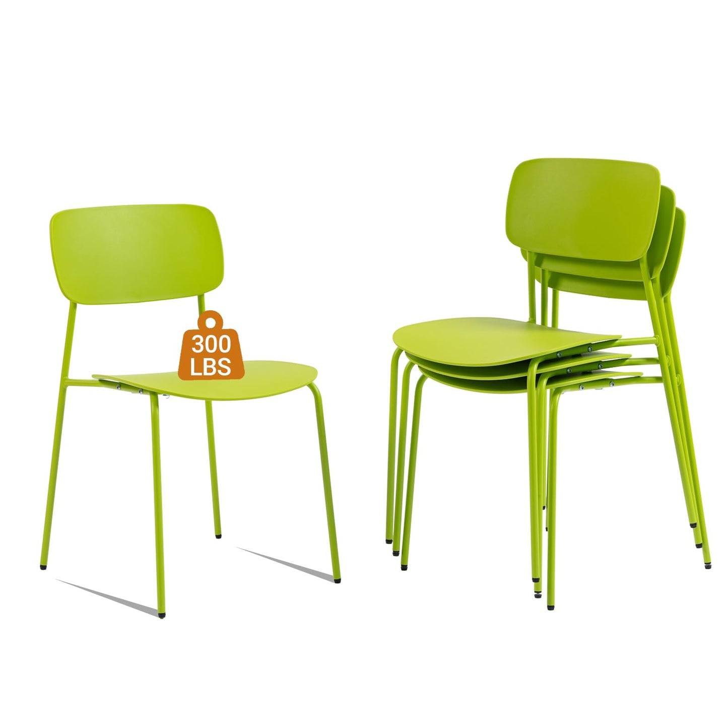 Sidanli Stackable Chairs Set of 4, Metal Waiting Room Chairs with Plastic Seat, Capacity 300lbs, Stacking Chairs for Office Conference Break Room Lobby, Green