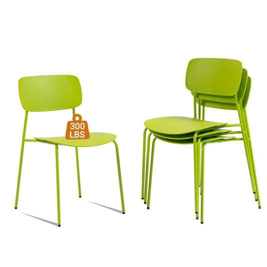 Sidanli Stackable Chairs Set of 4, Metal Waiting Room Chairs with Plastic Seat, Capacity 300lbs, Stacking Chairs for Office Conference Break Room Lobby, Green