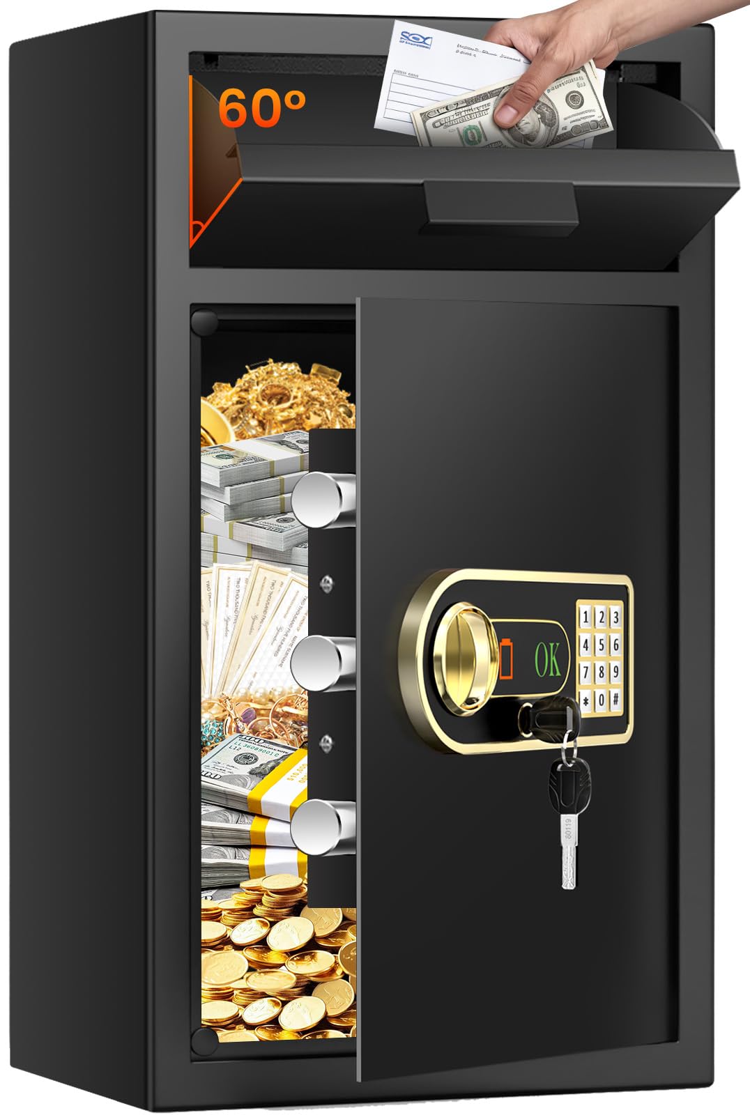 6.0 Cuft Large Depository Drop Safe for Business, Security Safe Box with Quick Place Drop Slot, Combination Lock & Spare Keys, Heavy-duty Commercial Cash Drop Box Safe for Retail Office Restaurant