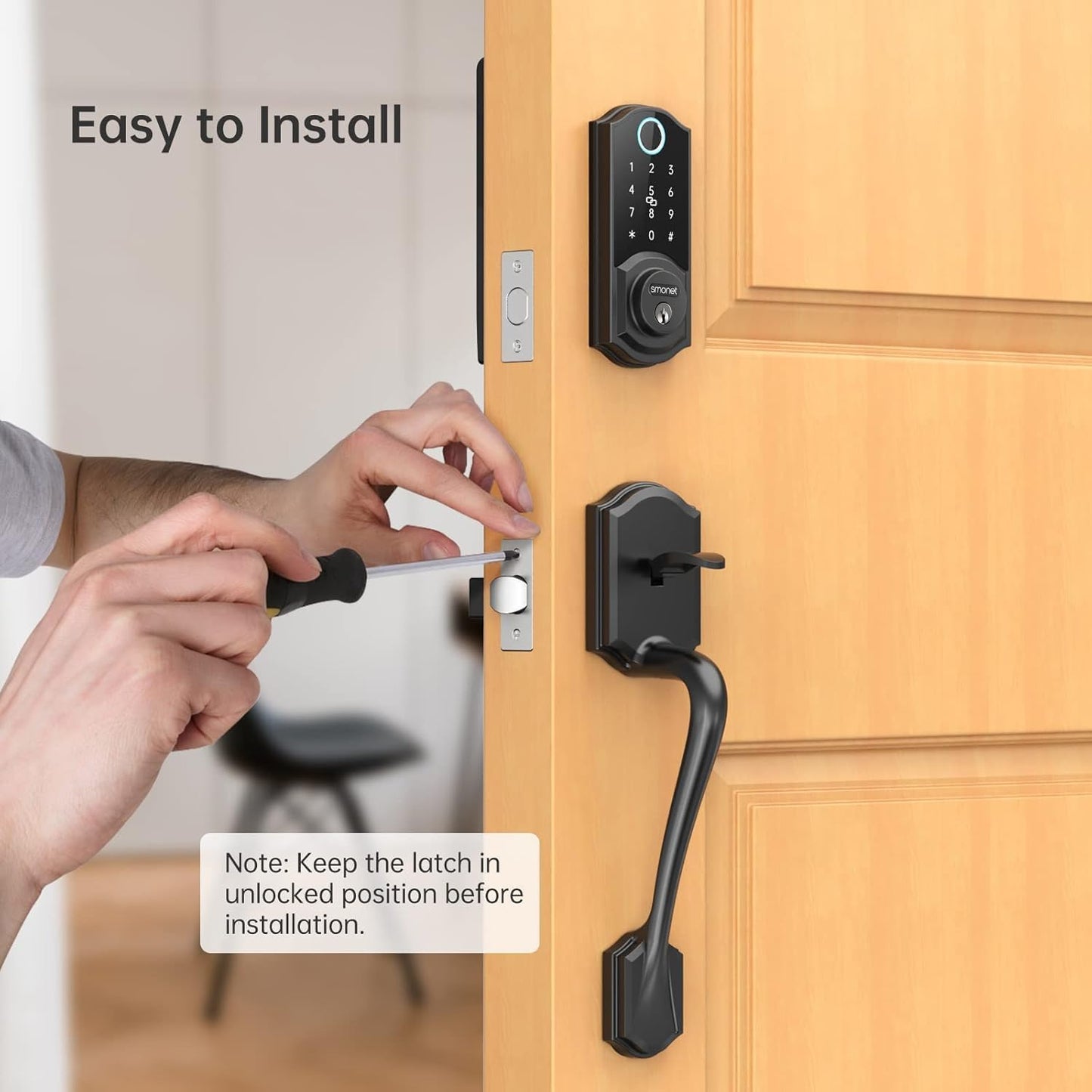 SMONET Smart Lock for Front Door, Keyless Entry Door Lock with Handle Set, Fingerprint Digital Keypad Deadbolt with App Control, Bluetooth Smart Lock, Auto Lock, Alexa Compatible, Black