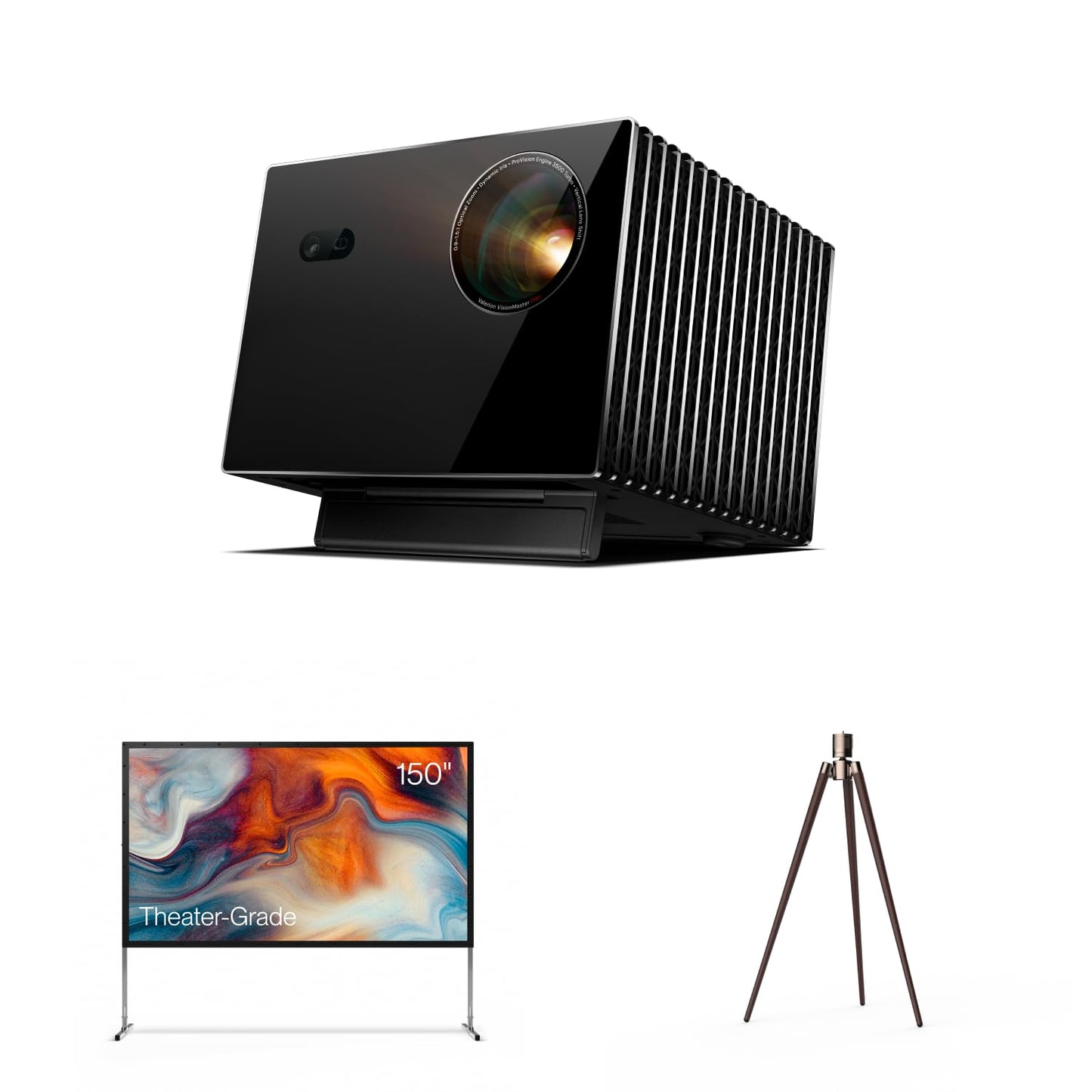 Portable Outdoor Cinema Solution:AWOL Valerion Max 4K Laser Projector with 150" Outdoor Projector Screen and Stand