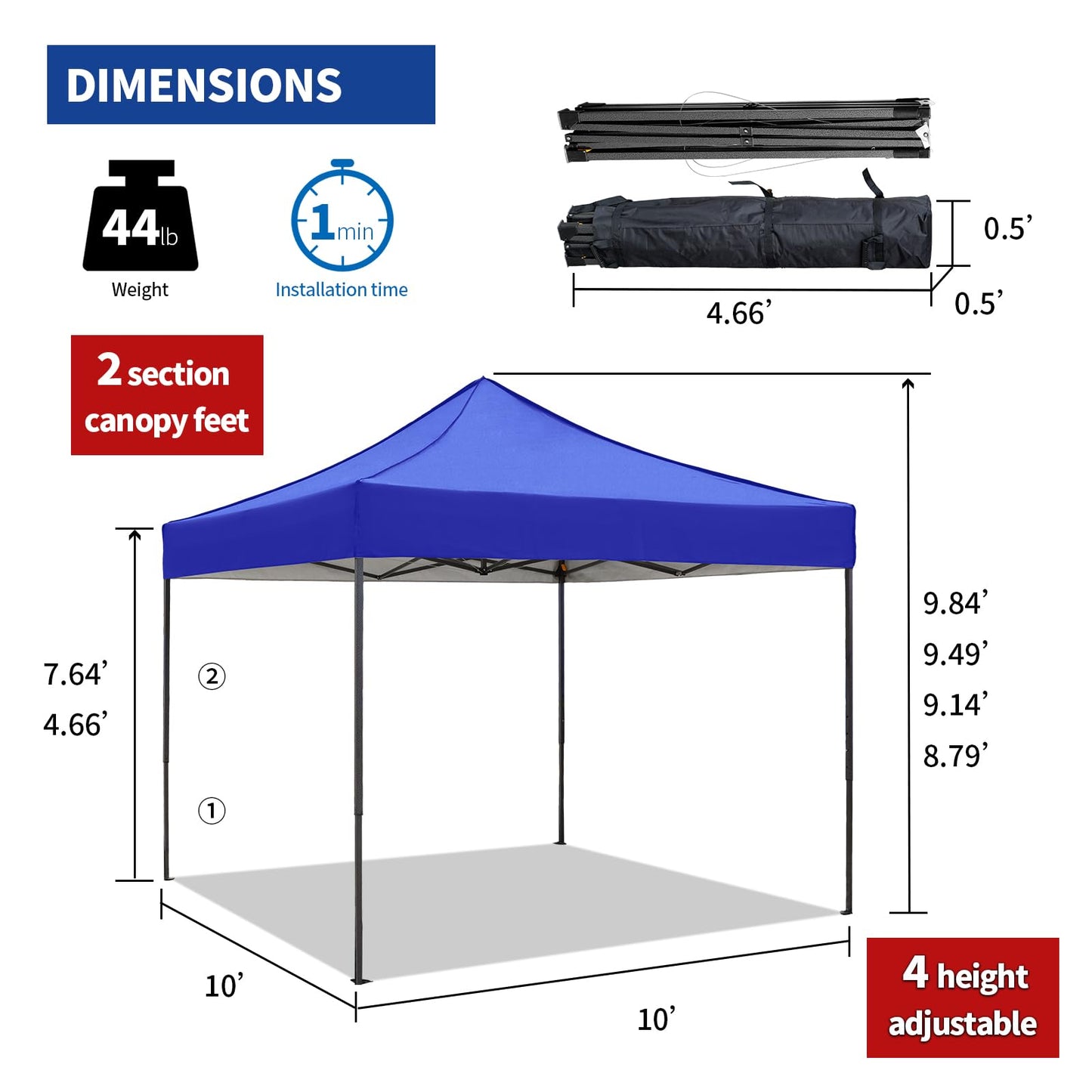 10x10 Pop up Canopy Tent with Sidewalls,Heavy Duty Waterproof Sun Shade Canopy Easy up Canopy with Wheel Bag Commercial Gazebo Tent for Outdoors Parties Vendors Camping Beach(Blue)