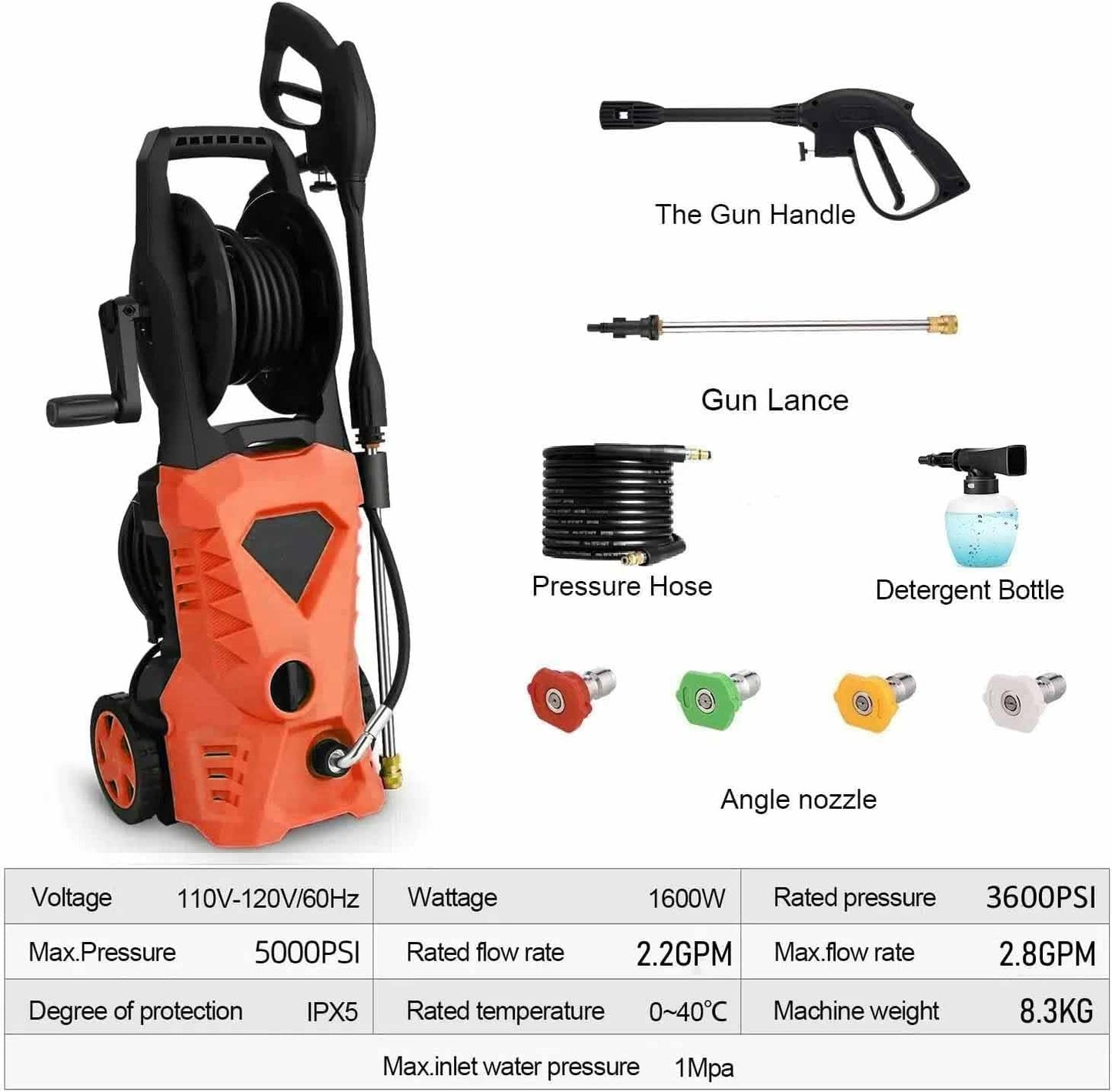 Imdot 5000PSI Electric Pressure Washer 2026 2.8GPM High Power Washer with 4 Pressure Nozzle and Soap Bottle for Home, Car Washing, Fence Cleaning, Patio (Orange)