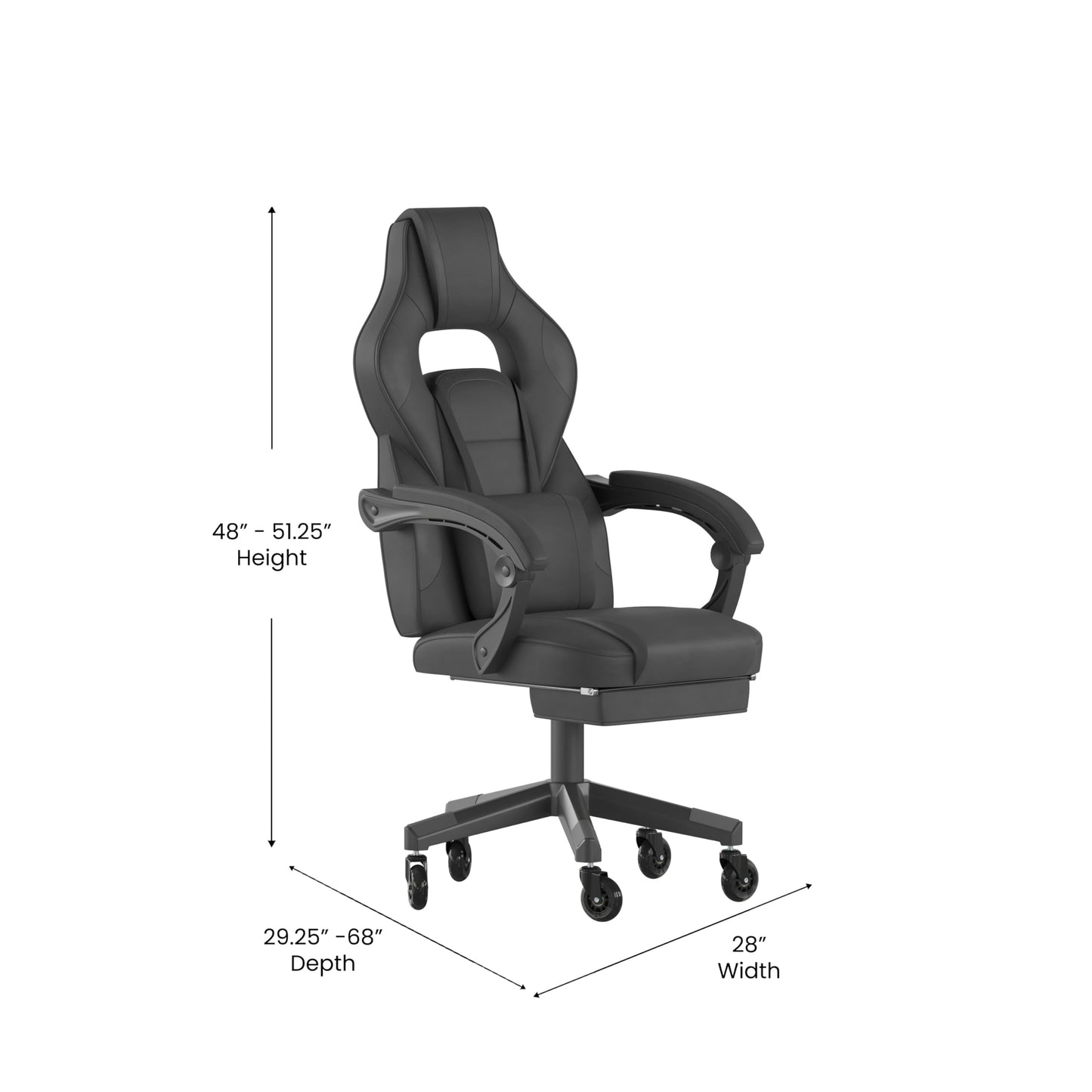 Flash Furniture X40 Gaming Chair Racing Computer Chair with Fully Reclining Back/Arms and Transparent Roller Wheels, Slide-Out Footrest, - Black