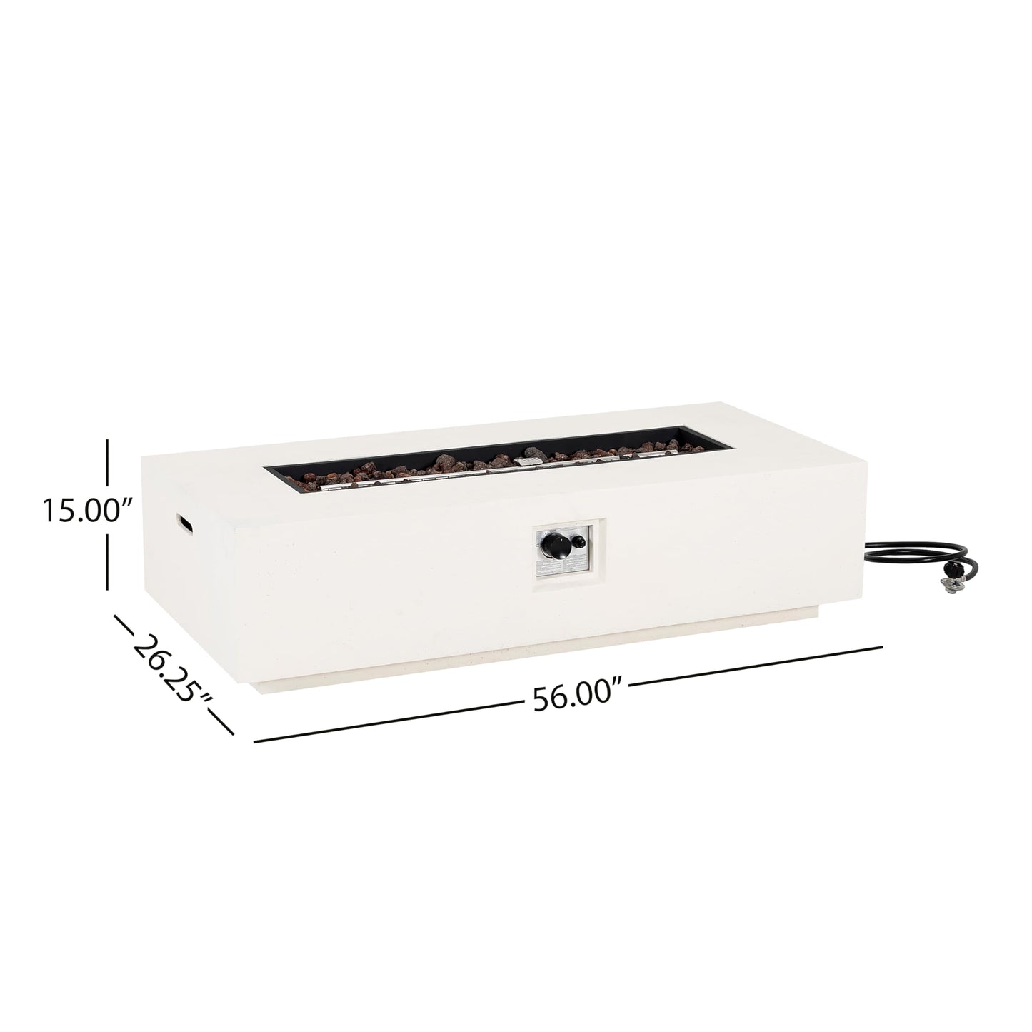 Christopher Knight Home Aidan Lightweight Concrete Outdoor Propane Fire Pit Table, 50,000 BTU Rectangular Fire Table for Patio Furniture Set (No Tank Holder), Fully Assembled Patio Fire Pit, White