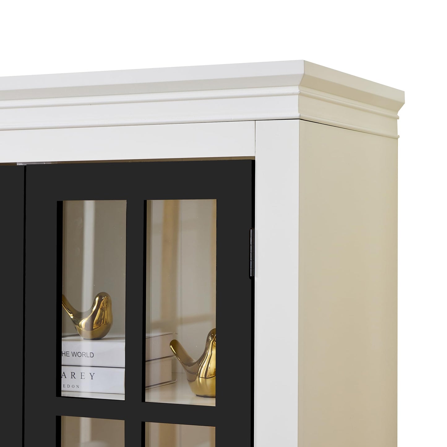 Ball & Cast 71.2" Tall Display Cabinet W/Glass Doors,Curio Cabinet W/Adjustable Shelves&Fixed Shelves for Collectibles,Trophies,Farmhouse Style Cabinets for Hallways,Living Room,Bedroom,White&Black
