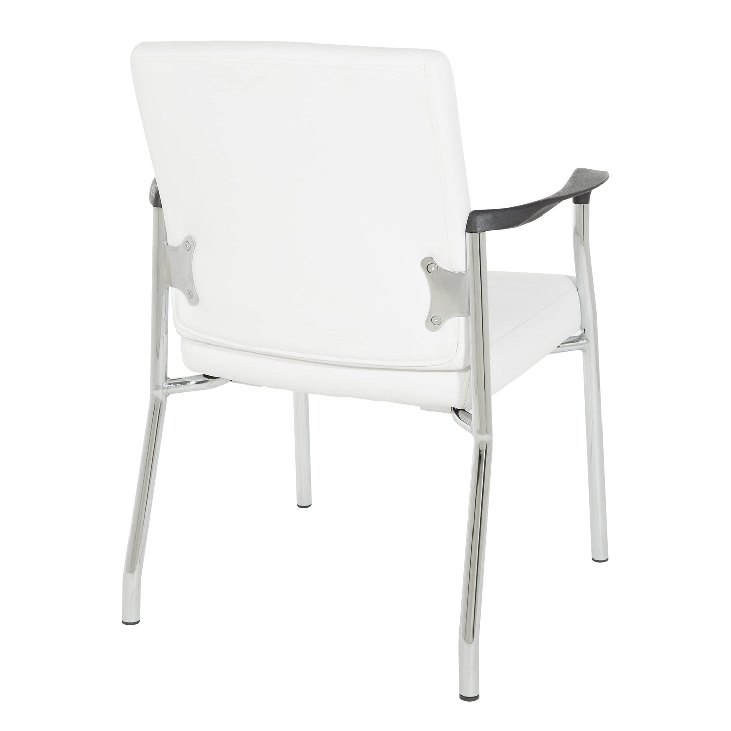Office Star FL Series Faux Leather Padded Guest Chair with Built-in Lumbar Support, White with Chrome Frame
