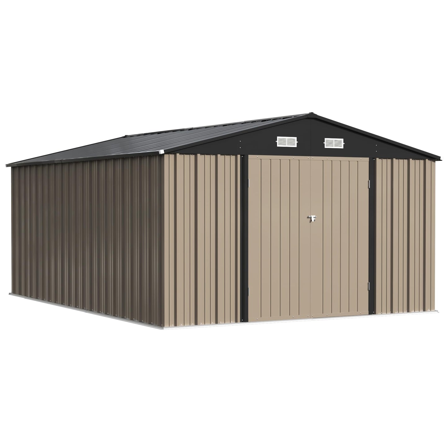 Patiowell 10x14 FT Storage Shed, Outdoor Metal Steel Garden Shed with Lockable Door and Sloping Roof, Large Outside Utility Tool Sheds for Backyard Garden Patio, Brown