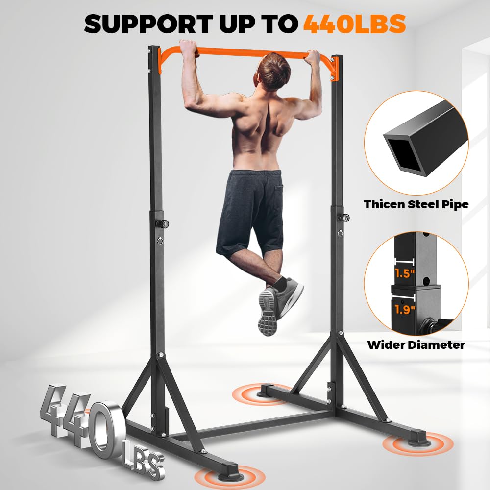 ONETWOFIT Pull Up Station, Power Tower Adjustable Pullup Bar Multifunction Strength Training Workout Gym Equipment Free Standing Chin up Bar for Home Outdoor, Support 440LBS (Orange)