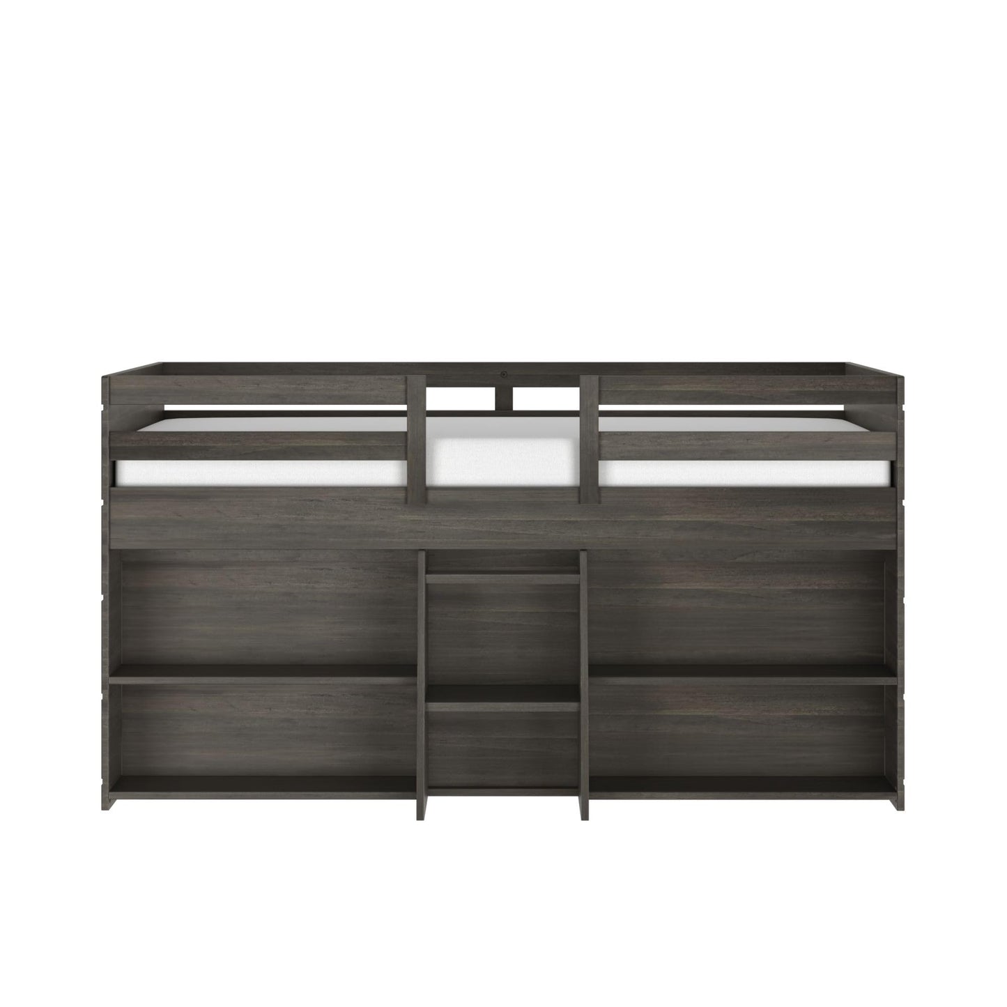Max & Lily Modern Farmhouse Low Loft Bed, Twin Bed Frame for Kids with 2 Bookcases, Driftwood