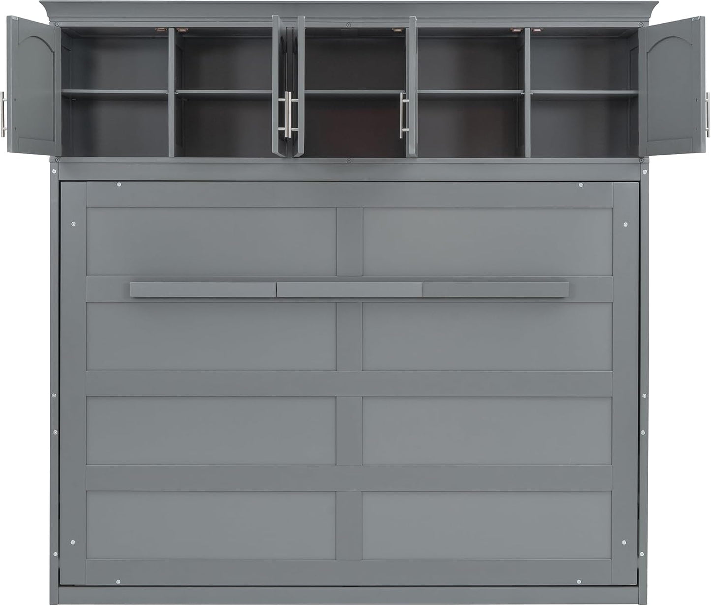 MERITLINE Queen Horizontal Murphy Bed with Storage Cabinet,Wood Grey Murphy Wall Bed Queen Folding Adult Murphy Bed Queen Size