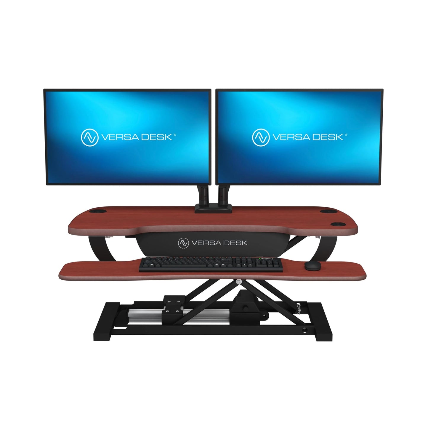 VERSADESK PowerPro 36 Inch Electric Standing Desk Converter – Push-Button Height Adjustable Sit to Stand Desk Riser for Dual Monitors & Laptop – Motorized Desktop Workstation with Wide Keyboard Tray