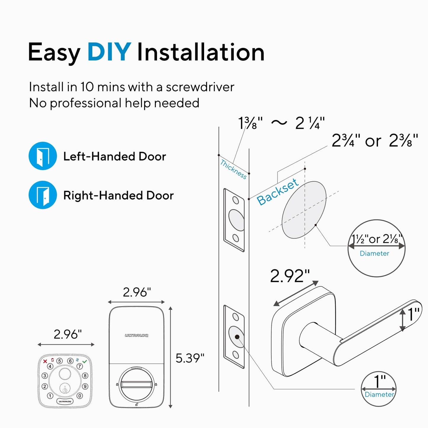 ULTRALOQ Bolt Fingerprint WiFi Smart Locks for Front Door with Door Sensor, Works with Apple Home, Alexa, Google, Keypad Door Lock with Handle, App Remote Access, Geofence Auto Unlock, Auto-Lock