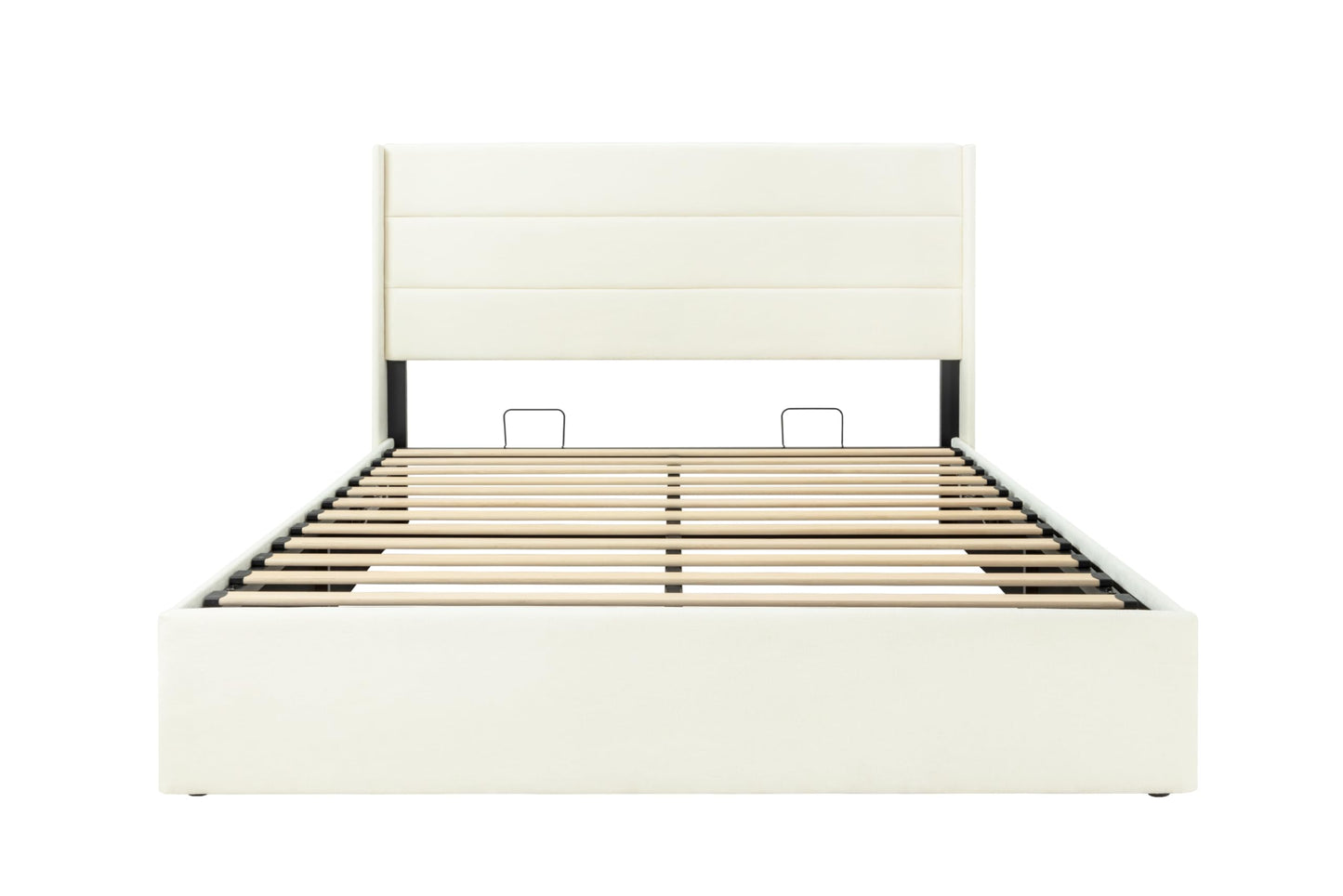Allewie Queen Size Lift Up Storage Bed, Chenille Fabric Upholstered, Modern Wingback Headboard, Hydraulic Support, No Box Spring Needed, Cream White