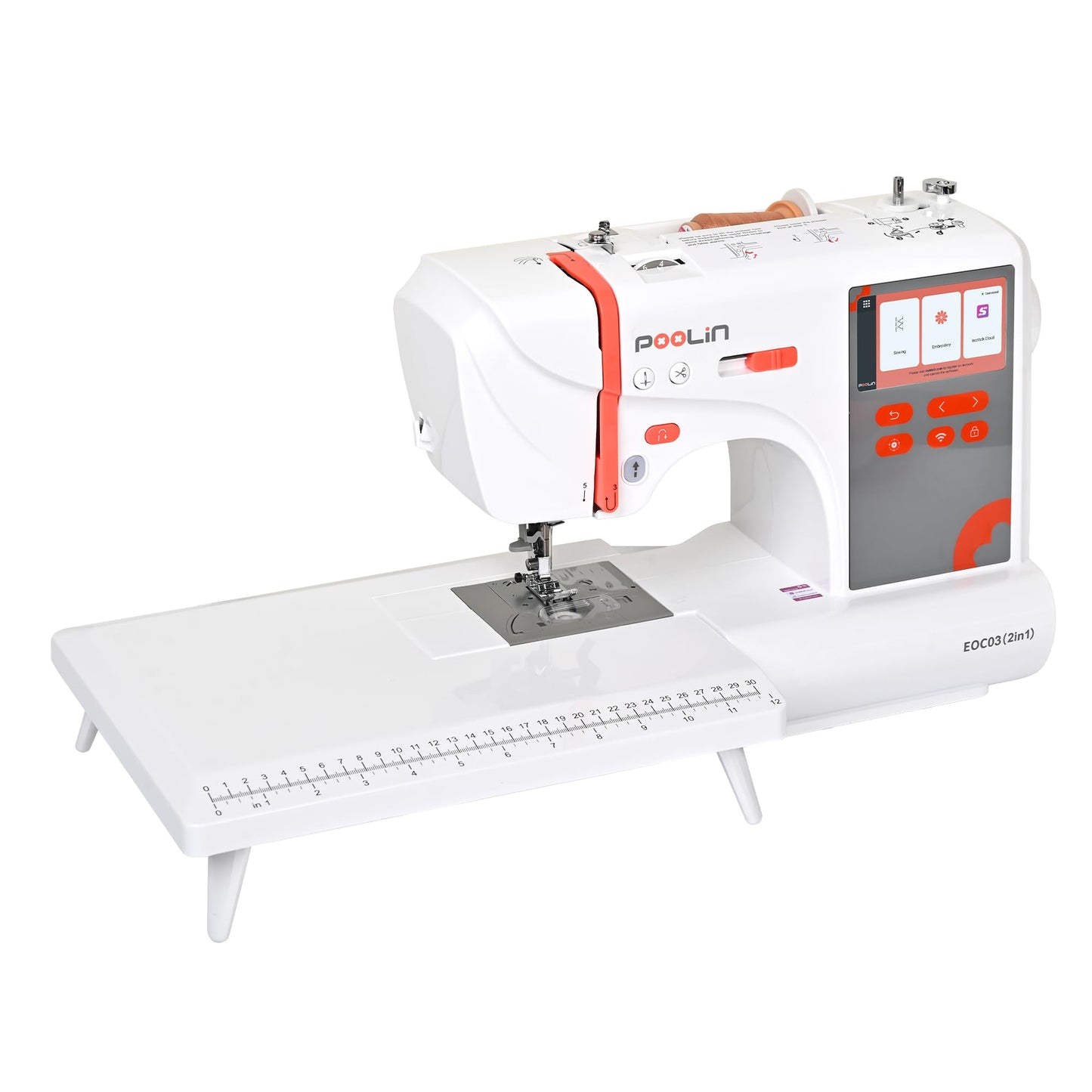 PooLin EOC03(2in1) Sewing and Embroidery Machine 4"x4" & 4"x9.25" Embroidery Size, 130 Built-in Designs 207 Sewing Stitches, 4.3" Touch Screen with WiFi Transfer, Includes Full Kits 1-on-1 Training