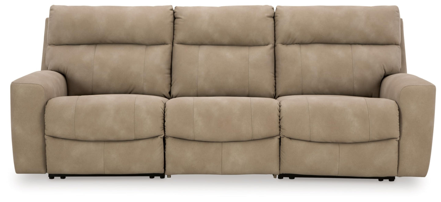 Signature Design by Ashley Next-Gen DuraPella Contemporary Faux Leather Modular Wall Hugger 3-Piece Power Reclining Sectional Sofa with Adjustable Headrest and USB Ports, Light Brown
