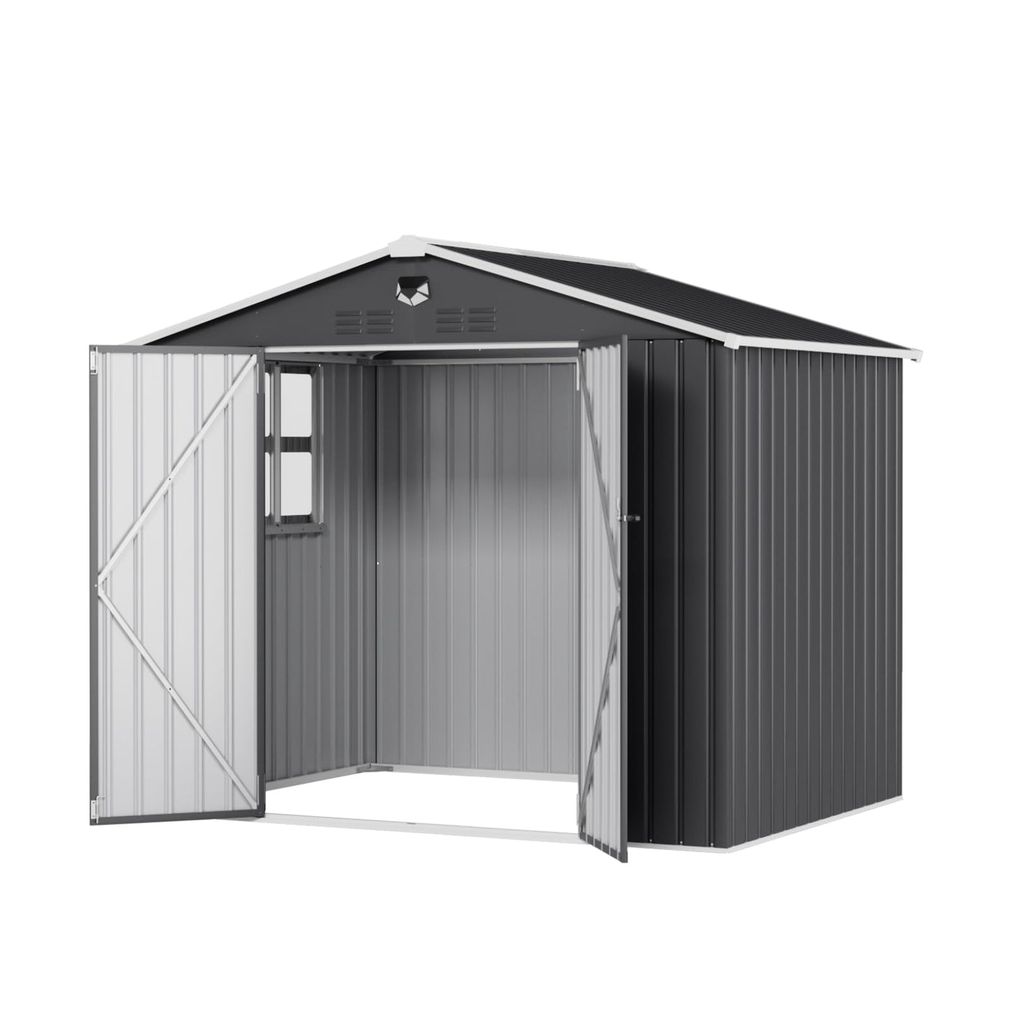 Softkiss 8x6 FT Outdoor Storage Shed, Metal Garden Shed - Tool Storage Sheds with Lockable Doors & 1 Clear Window, Waterproof Outside Storage Building for Backyard, Patio (Black; Floor Not Included)