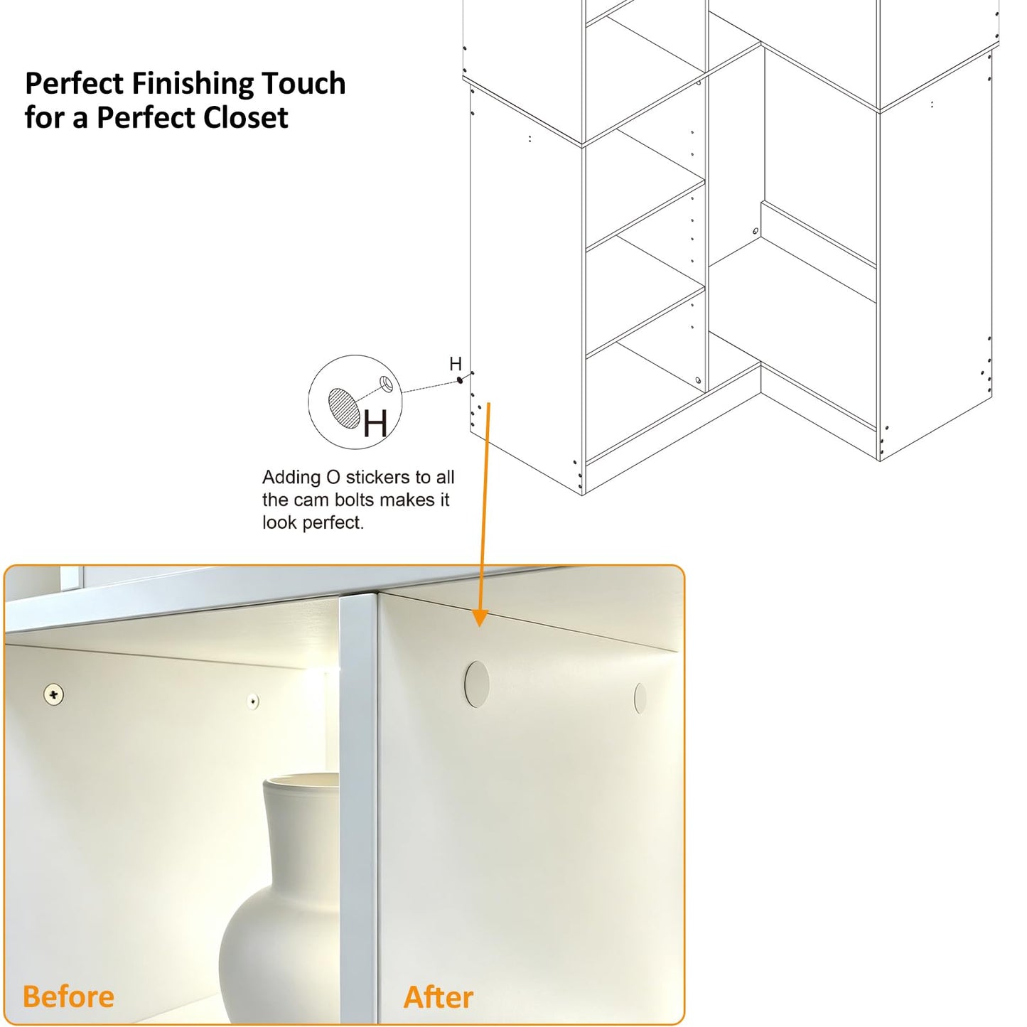 Closet System with 3 Drawers, Corner Closet Organizer Systems with 7 Shelves & 5 Hanging Rods L-Shaped Walk in Closet Freestanding Corner Tower Modular Storage System 2 Sets 1400+ Lbs Capacity White