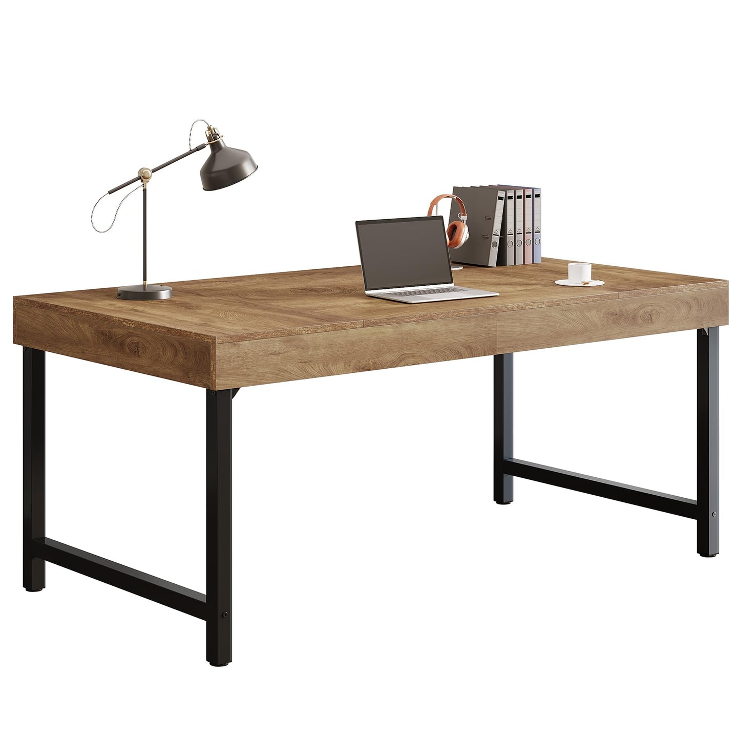 Tribesigns 55" Industrial Executive Desk for Home Office, Rustic Simple Computer Laptop Desk with Strong Metal Legs, Study Writing Table Business Workstation, Small Conference Table