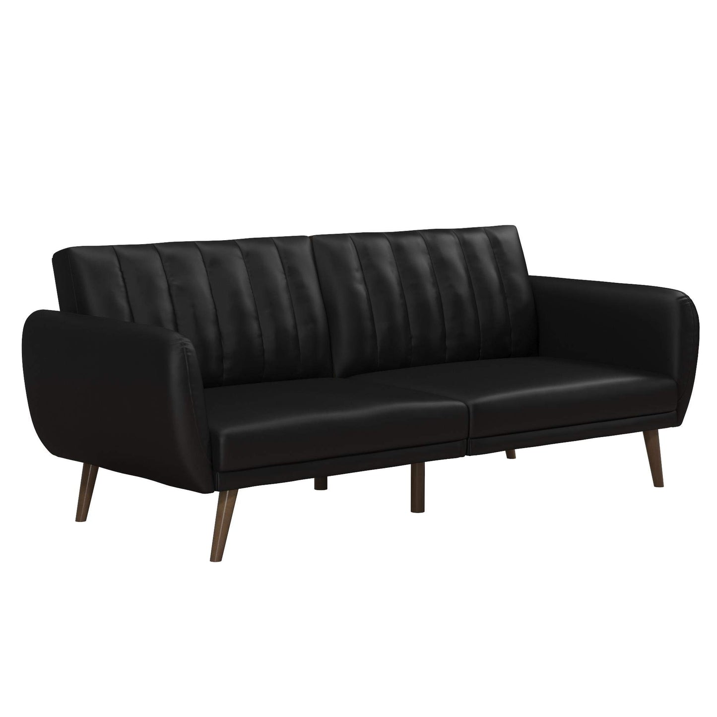 Novogratz Brittany 82 Inch Futon Sofa Bed in Faux Leather, Upholstered Couch Sleeper with Tufted Back, Mid-Century Modern Design, Black