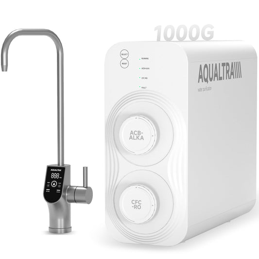 AQUALTRA USF-AR-1000 Reverse Osmosis System, 10 Stage Alkaline Tankless RO System, NSF/ANSI/CAN 372 Certified, 1000GPD, 3:1 Pure to Drain, Smart LED Faucet