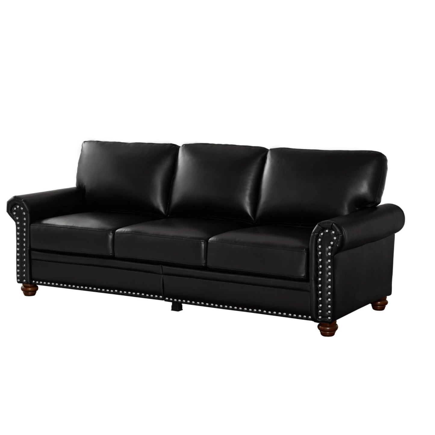 KEIKI 82.68" Chesterfield Sofa, Retro Style Upholstered Faux Leather PU Couch with Storage Space, Rolled Arm, Nailhead for Living Room Bedroom Office Apartment, Black