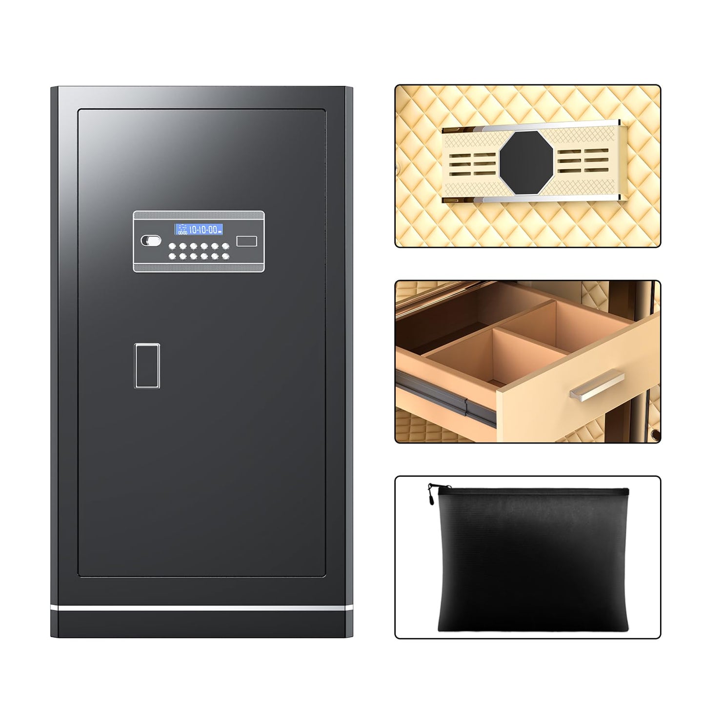 FABAO 6.5 Cuft Safe Box,Home Safe with Fireproof Waterproof Bag,Anti-Theft Digital Security Lock Box with Smart Alert System,Removable Shelf,Built-in Drawer, Personal Document Safes for Money Jewelry