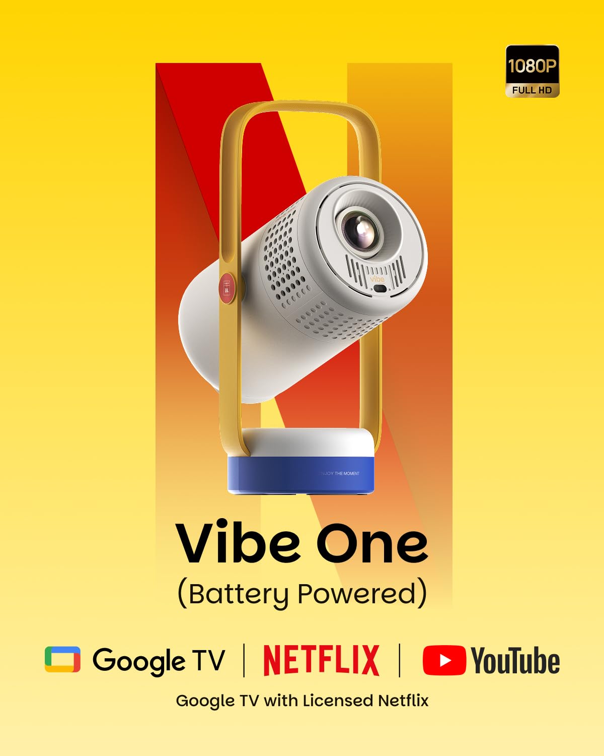 XGIMI Vibe One Battery Powered 1080P Smart Portable Projector, Google TV with Licensed Netflix, Sound by JBL, Built-in Battery, Auto Focus & Keystone, HD Projector for Bedroom, Backyard and Home(Blue)