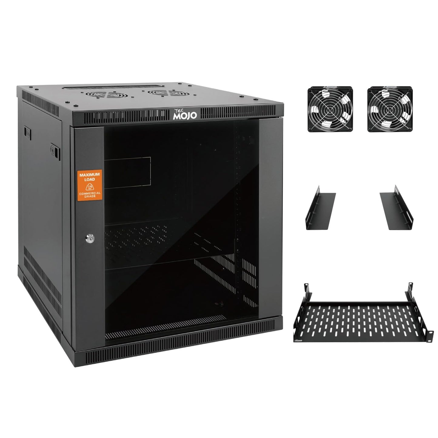Tecmojo 12U Wall Mount Rack Cabinet, Heavy-Duty 176 Lbs High Load Capacity, 19” Enclosed Server Network Rack with Glass Door, 17.7” Deep – Elite Collection
