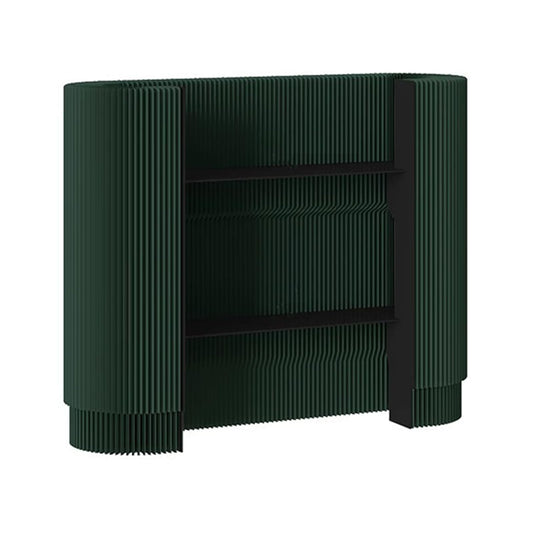 Small Reception Desk, Folding Front Reception Desk with 2 Acrylic Storage Rack, Modern Oval Display Rack Mobile Checkout Counter for Shopping Malls and Exhibitions (Dark Green)