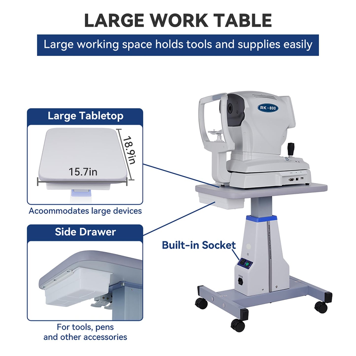 AISITESY Optometrist Motorized Table- Ophthalmic Electric Table Optical Eyeglass Instrument Table with Drawer Working Professional Medical Cart Dental Cart Size 15.7" Wide,22.8" Long