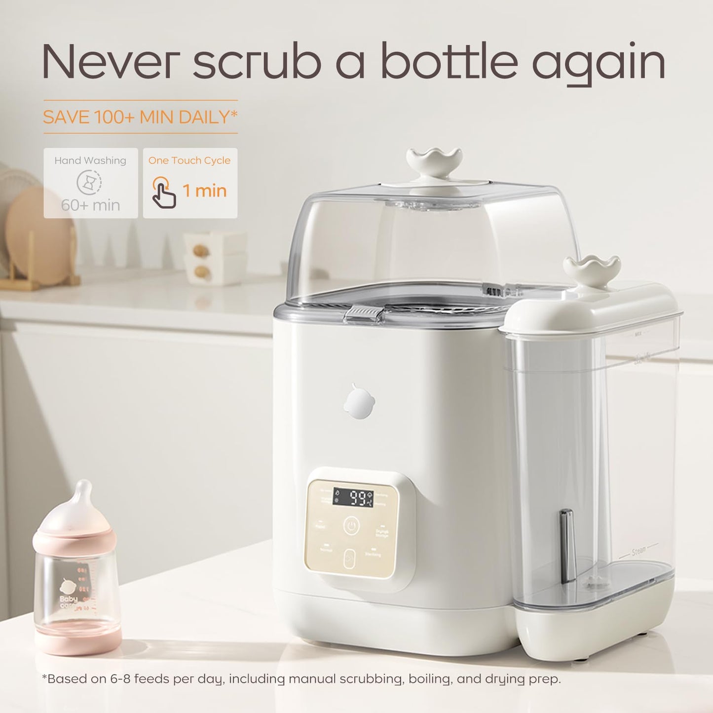 Bc Babycare Clarvion Baby Bottle Washer, Sterilizer & Dryer with 72-Hour Hygienic Storage – Deep Clean >99.99% Germs | BPA-Free | Up to 6 Bottles & Pump Parts