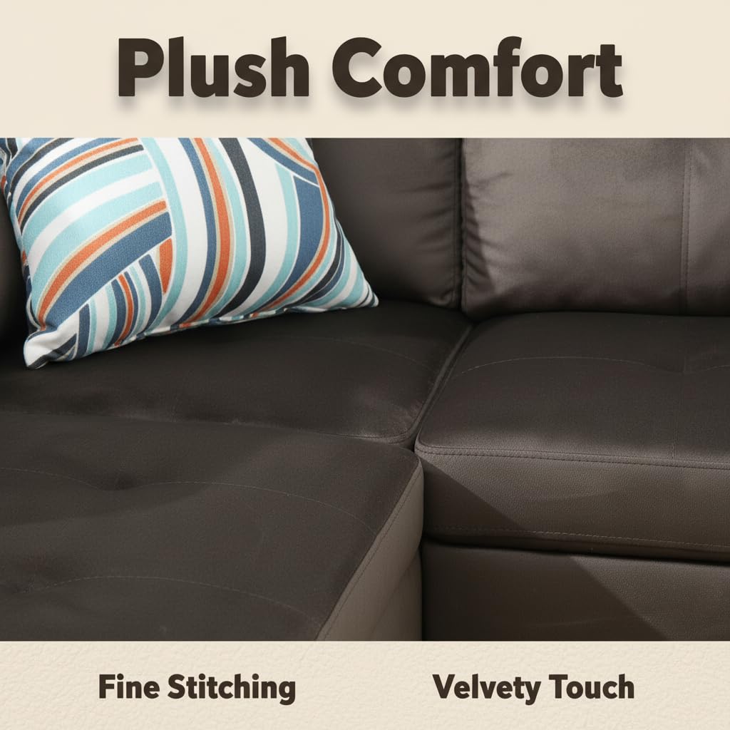 Trygoal Modern L-Shaped Sectional Sofa with Chaise Lounge, 4-Seater Flannel Couch with High-Density Foam Cushions, for Living Room, Apartment, Studio, Easy Assembly, Dark Brown