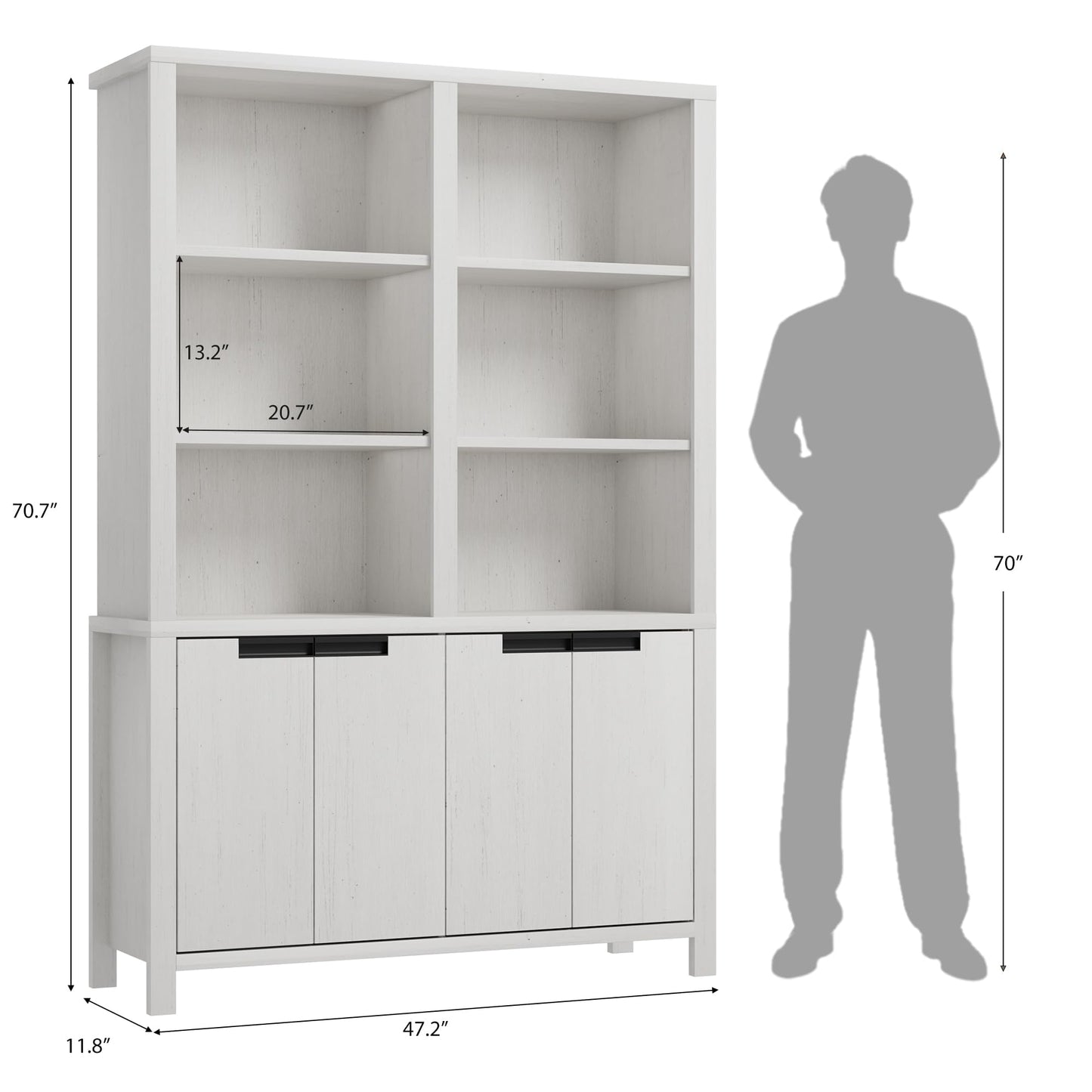 GAOMON Farmhouse 5-Tier Bookshelf, 70.7" Tall Double Wide Bookcase with Doors & Cabinet, Adjustable Shelves Storage Organizer for Living Room Home Office