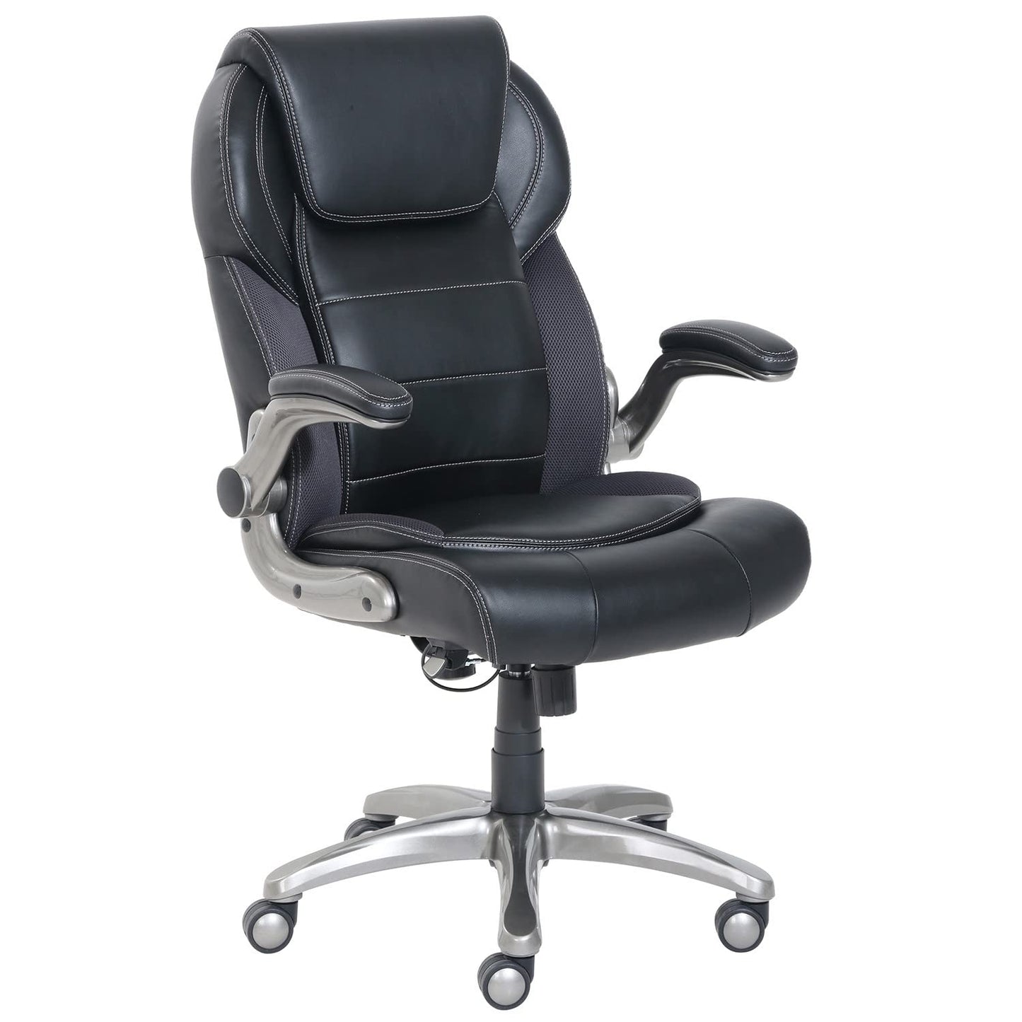 Amazon Basics Ergonomic High-Back Office Chair with Flip-Up Arms, Adjustable Lumbar Support, Height Adjustable, 29.5"D x 27.5"W x 44.75"H, Black