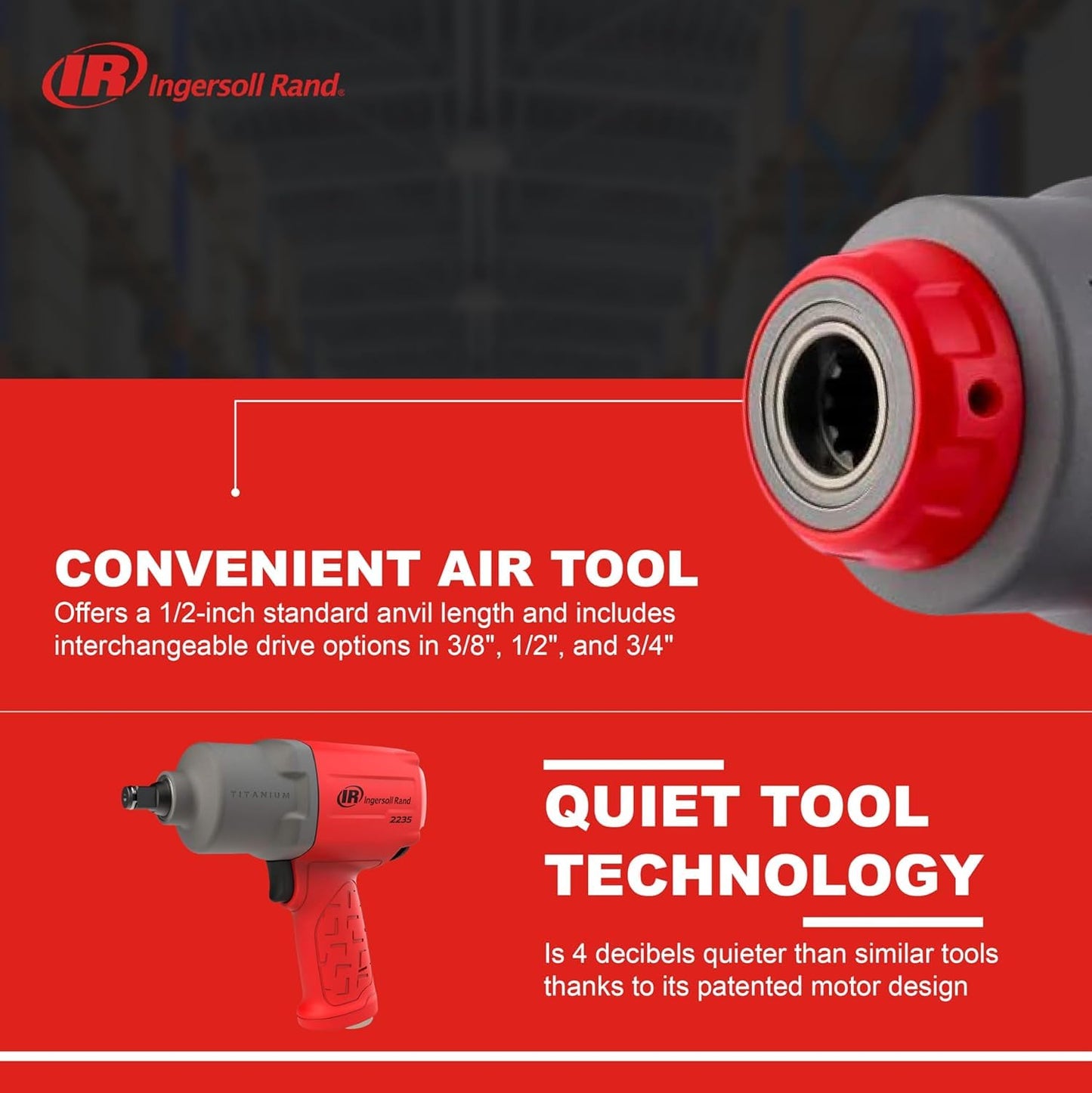 Ingersoll Rand 2236QTiMAX DXS2 1/2" Drive Air Impact Wrench with Up to 1,500 Ft-Lbs Torque Output, Gray