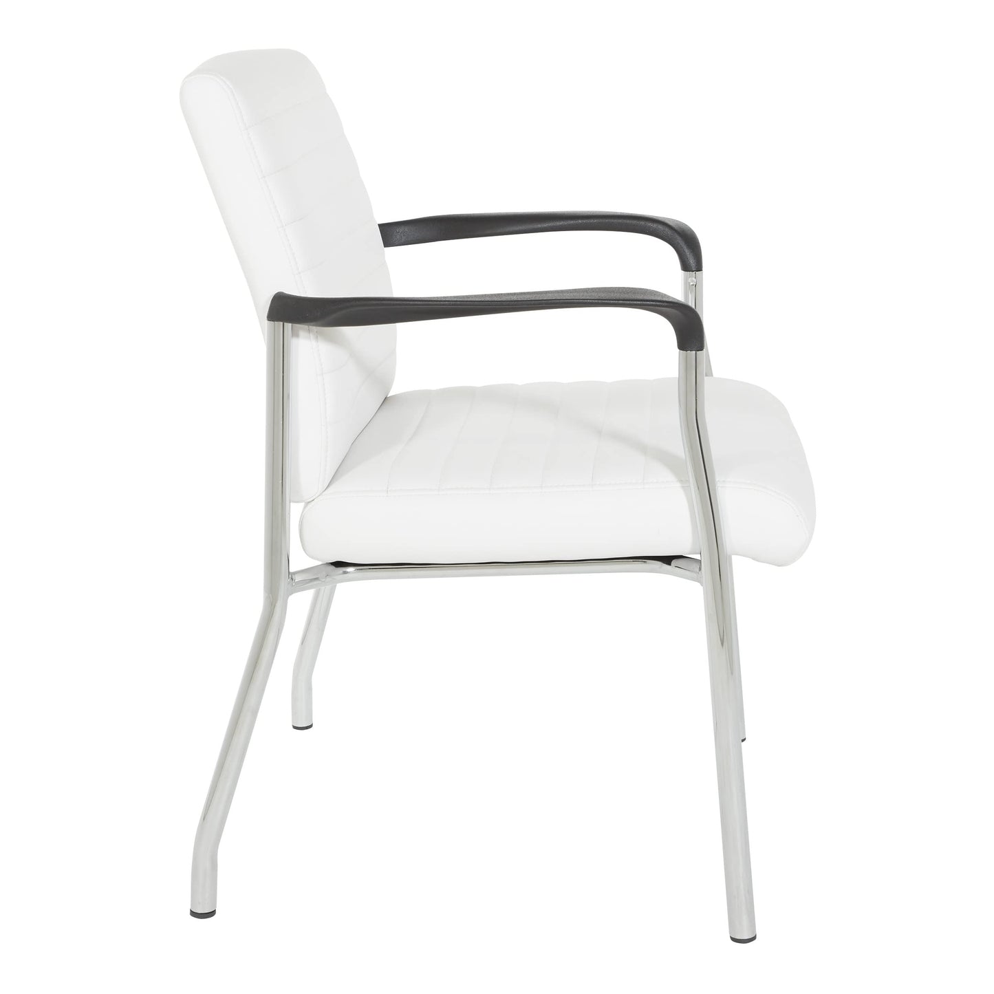 Office Star FL Series Faux Leather Padded Guest Chair with Built-in Lumbar Support, White with Chrome Frame