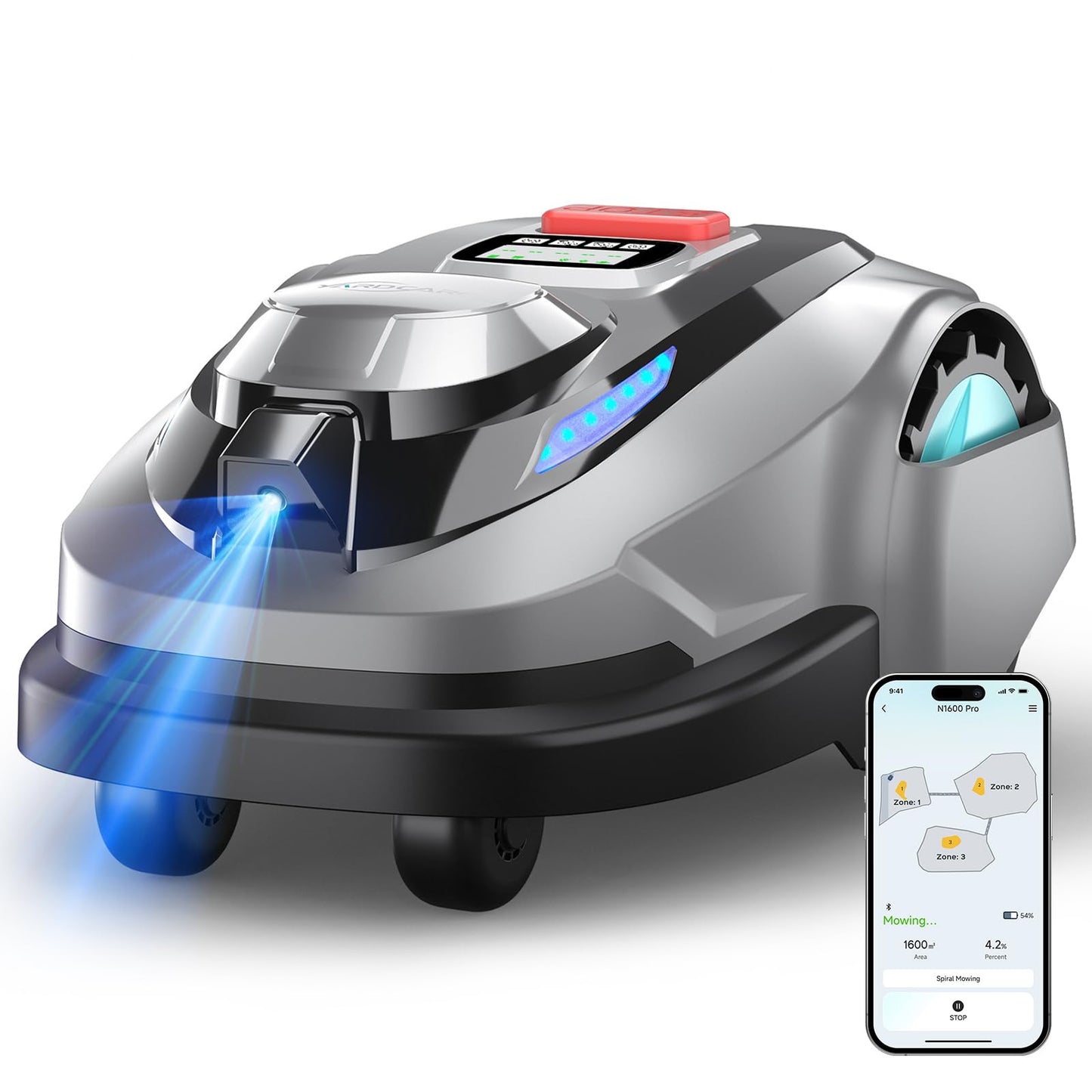 YARDCARE N1600 PRO Wireless Robotic Lawn Mower, RTK & Vision Navigation, Up to 0.4 Acre Coverage, Smart App Control, Multi-Zone Mapping, Systematic Mowing Robot